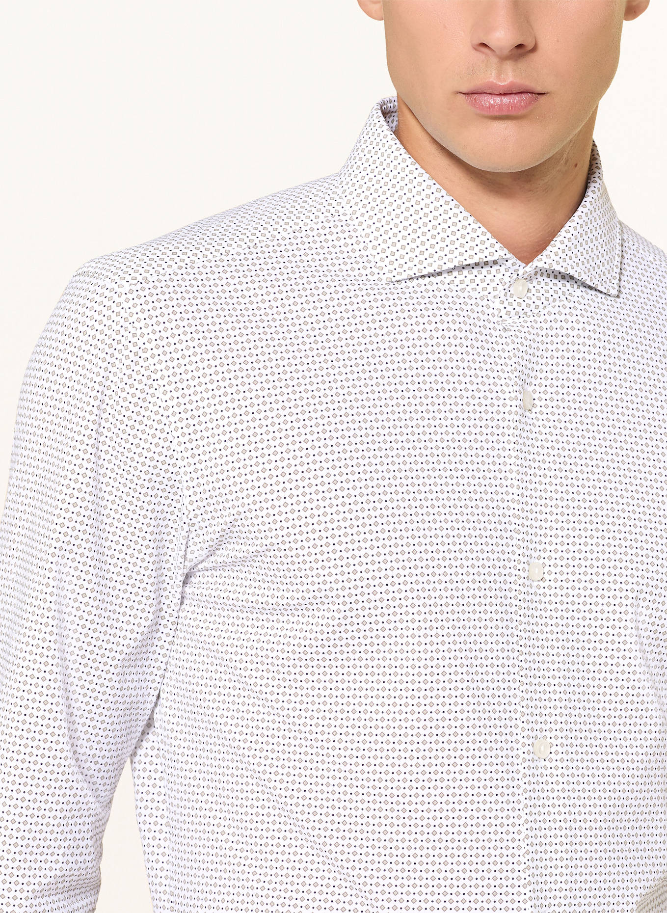 BOSS Hemd HANK Slim Fit: WEISS / KHAKI