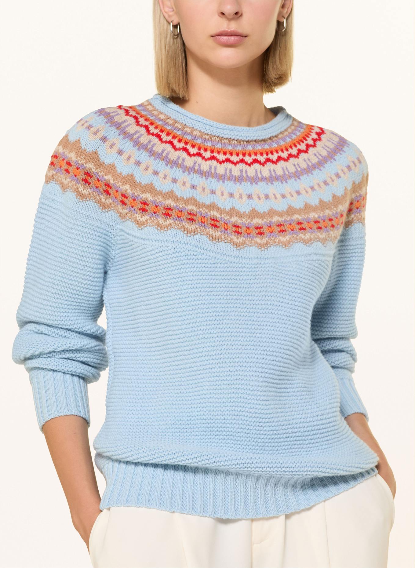 ERIBÉ Pullover STONEYBREK: HELLBLAU / BEIGE / ROT