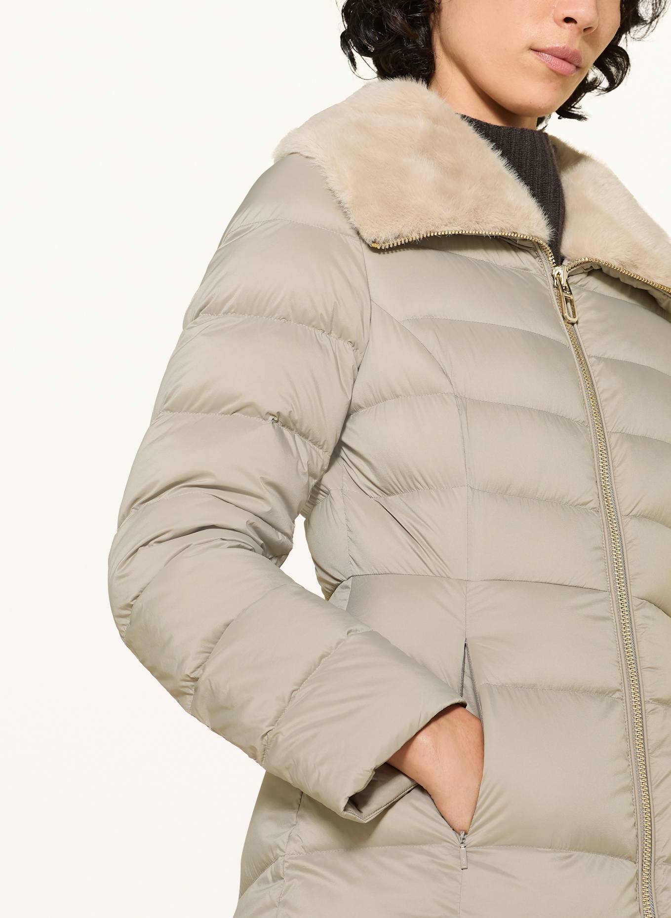 DUNO Daunenmantel MELROSE mit Kunstfell: CAMEL