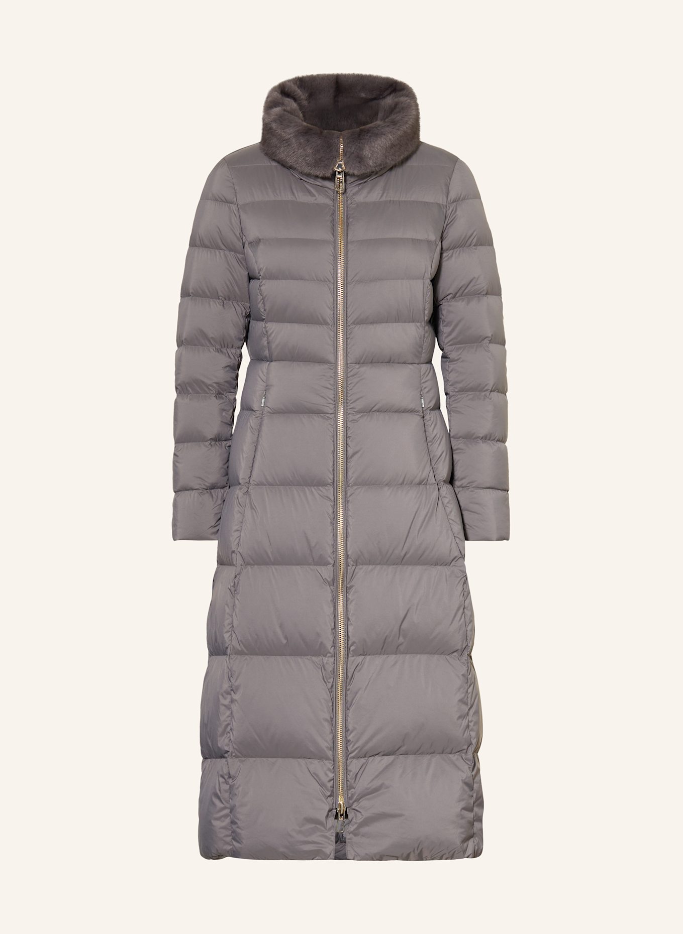 DUNO Daunenmantel MELROSE mit Kunstfell: GRAU