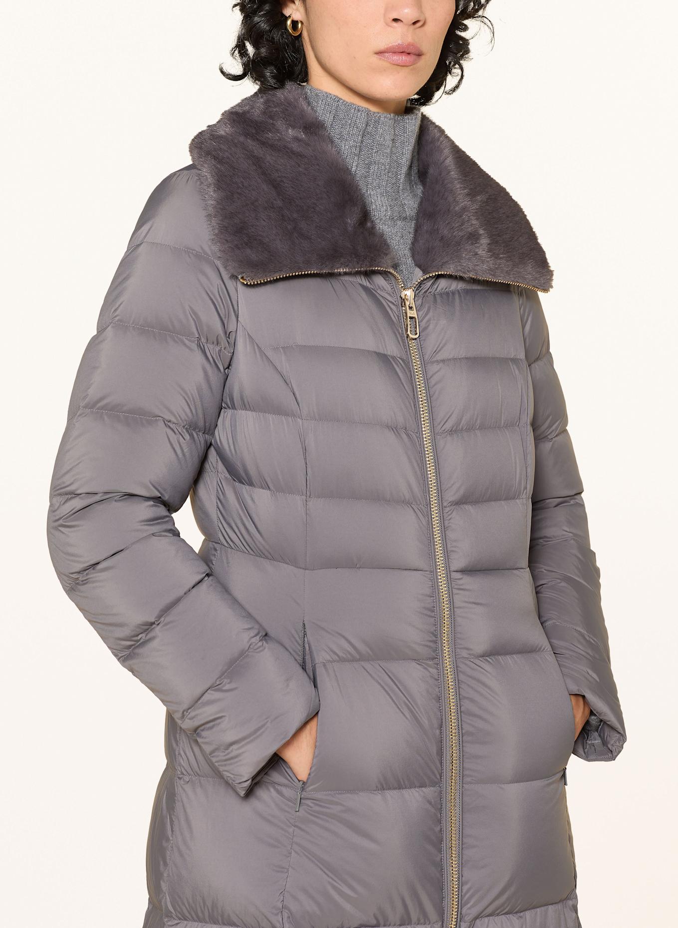 DUNO Daunenmantel MELROSE mit Kunstfell: GRAU
