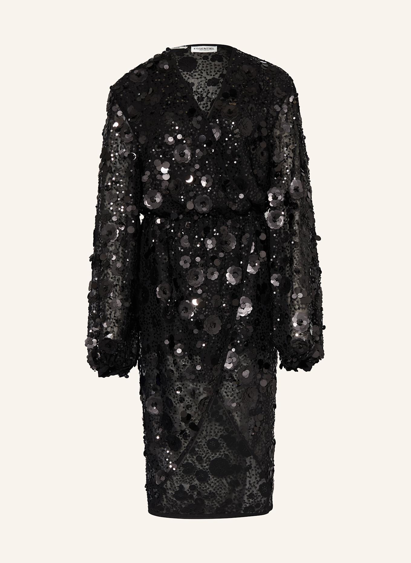 ESSENTIEL ANTWERP Kleid ISHINE in Wickeloptik mit Pailletten: SCHWARZ