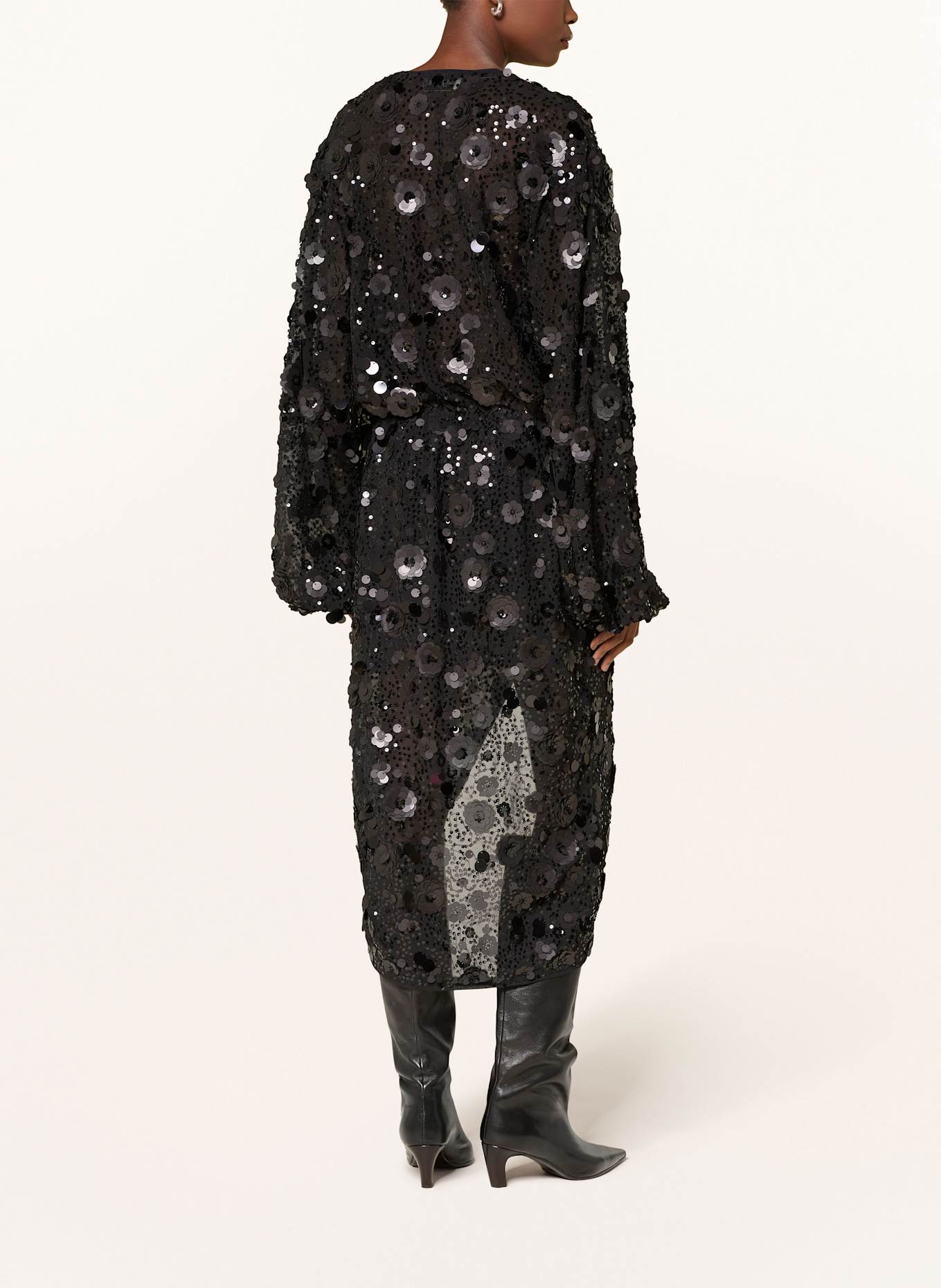 ESSENTIEL ANTWERP Kleid ISHINE in Wickeloptik mit Pailletten: SCHWARZ