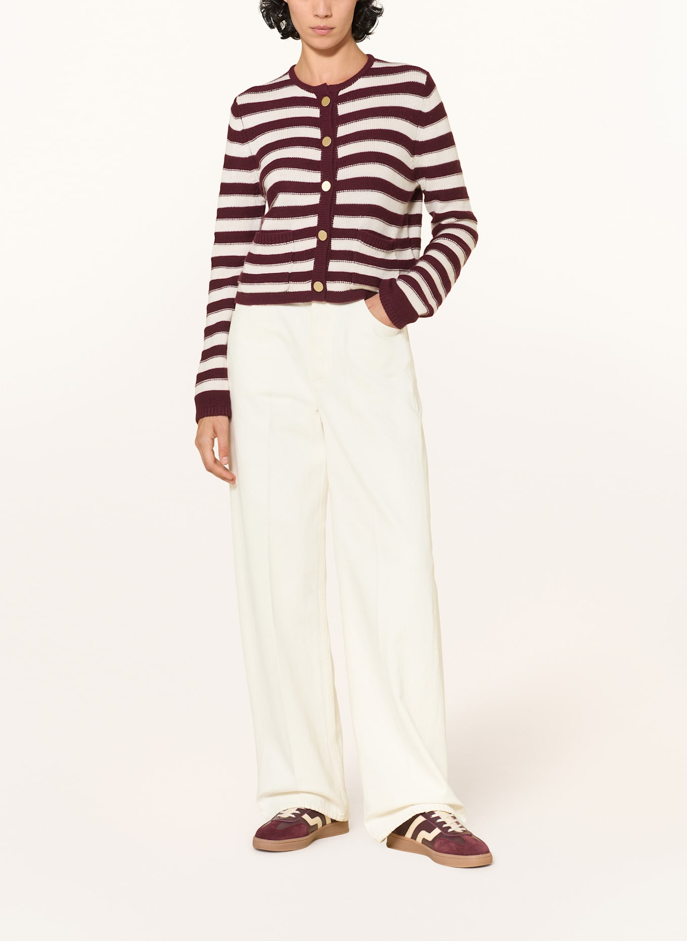 ALLUDE Strickjacke mit Cashmere: DUNKELROT / WEISS