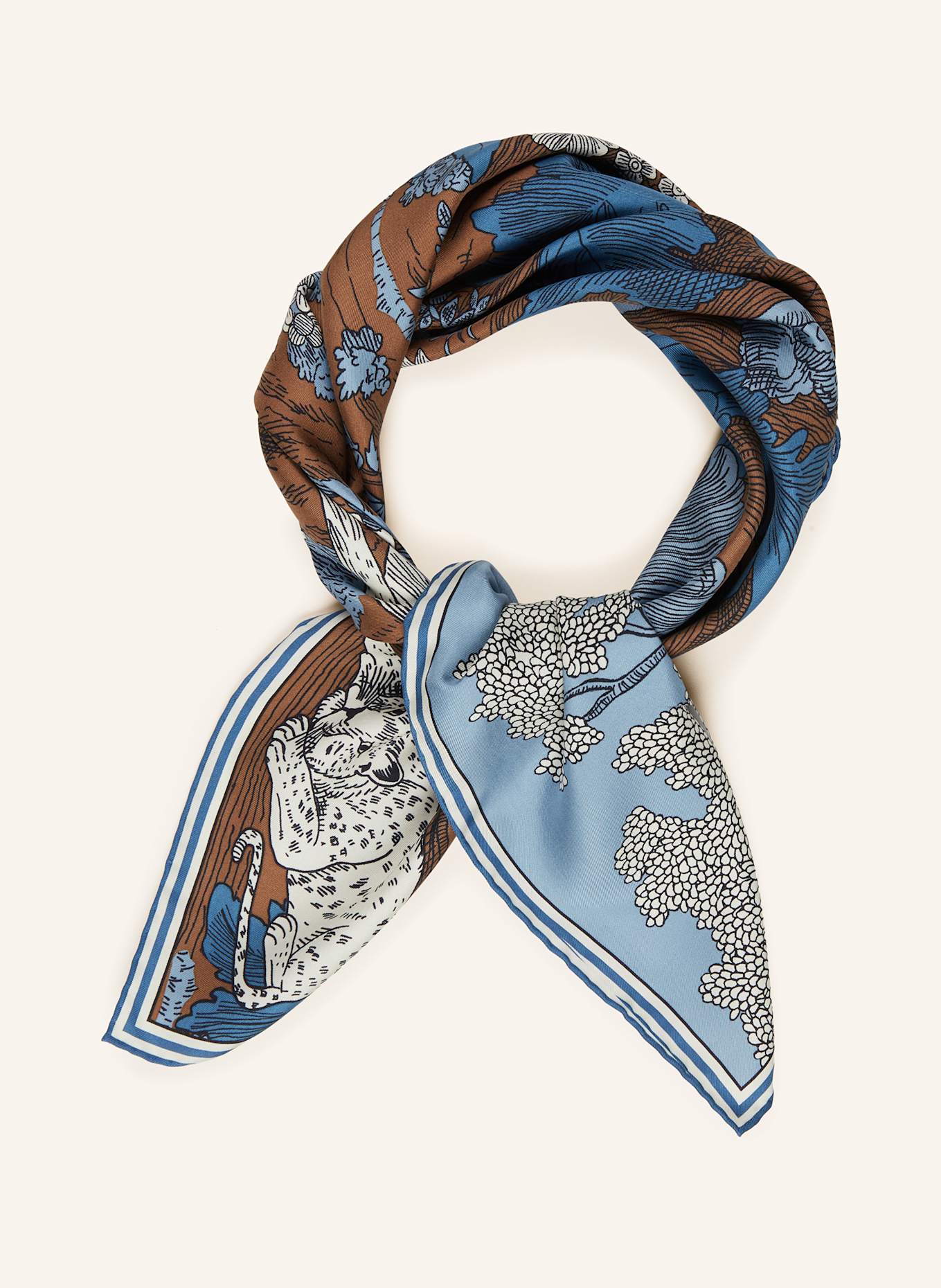 INOUI EDITIONS Tuch aus Seide: HELLBLAU / BRAUN