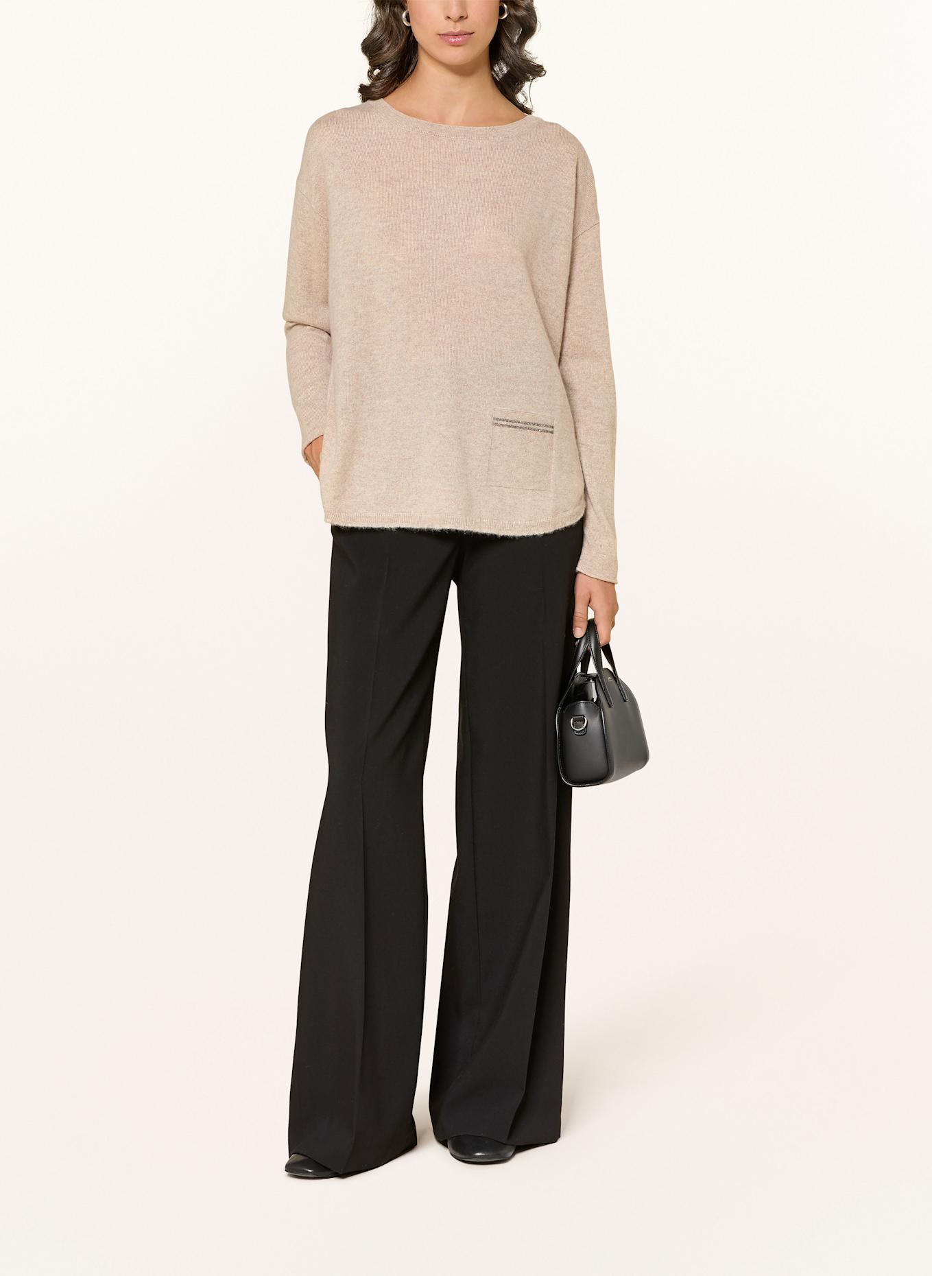 HEMISPHERE Cashmere-Pullover mit Schmucksteinen: HELLBRAUN