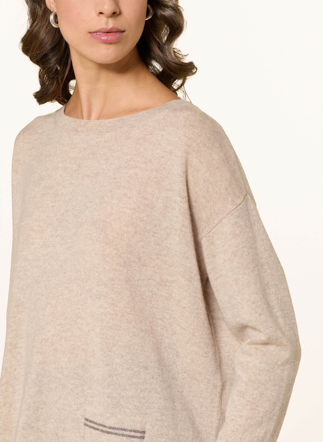 HEMISPHERE Cashmere-Pullover mit Schmucksteinen: HELLBRAUN