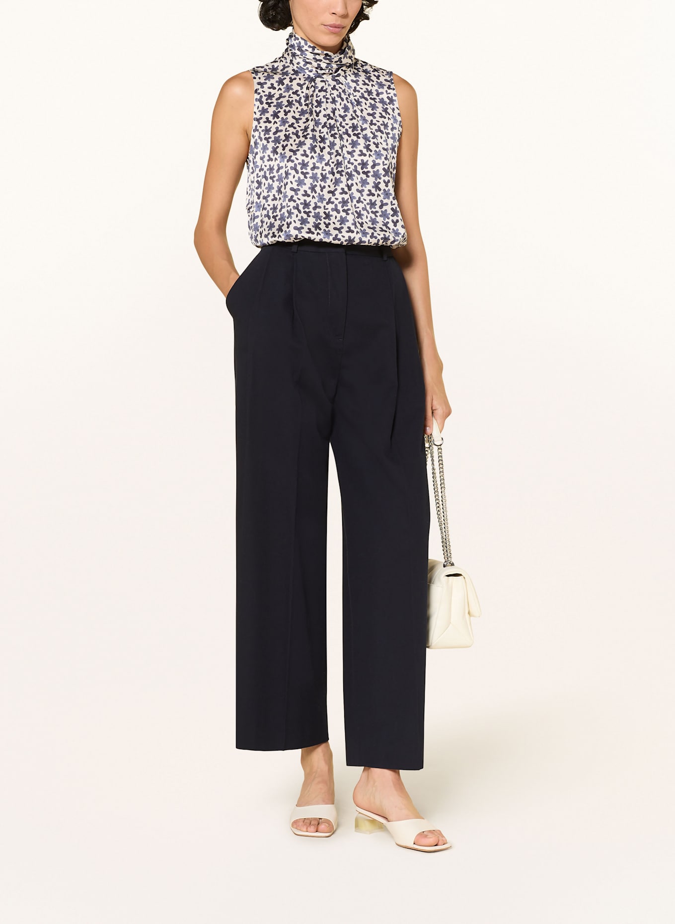 HEMISPHERE Blusentop aus Seide: DUNKELBLAU / WEISS