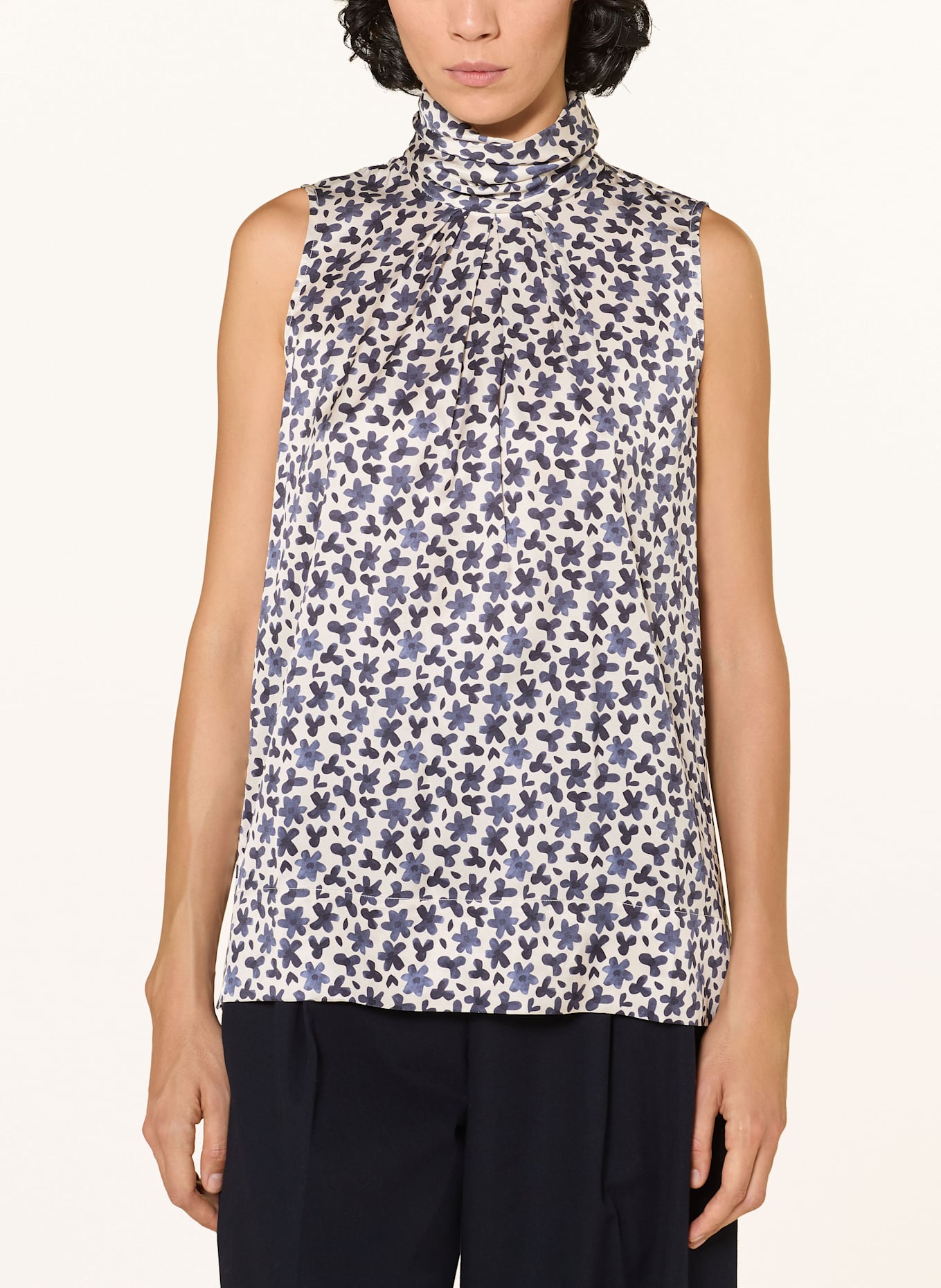 HEMISPHERE Blusentop aus Seide: DUNKELBLAU / WEISS