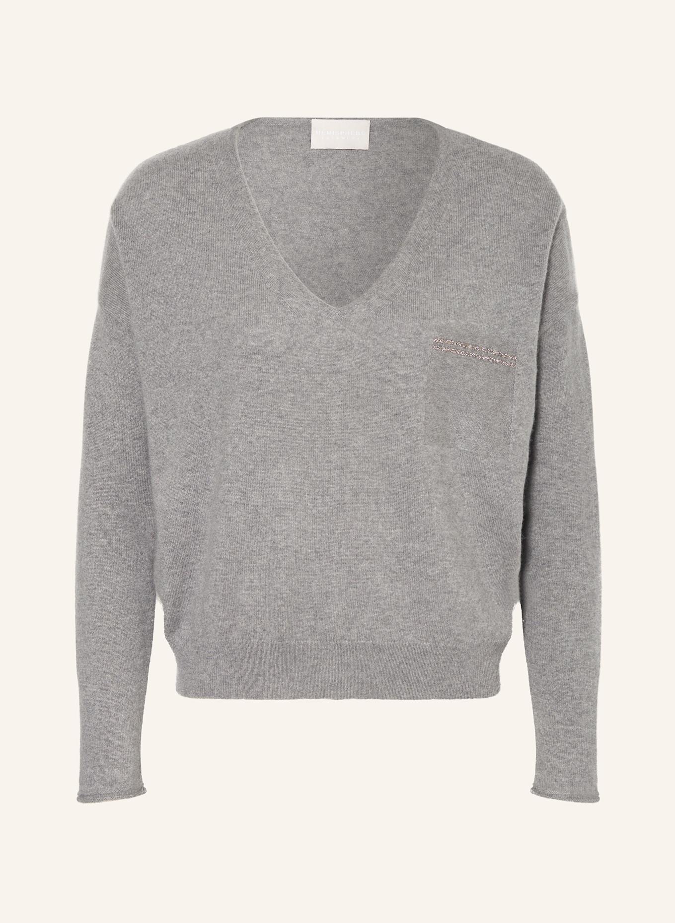 HEMISPHERE Cashmere-Pullover mit Schmucksteinen: GRAU