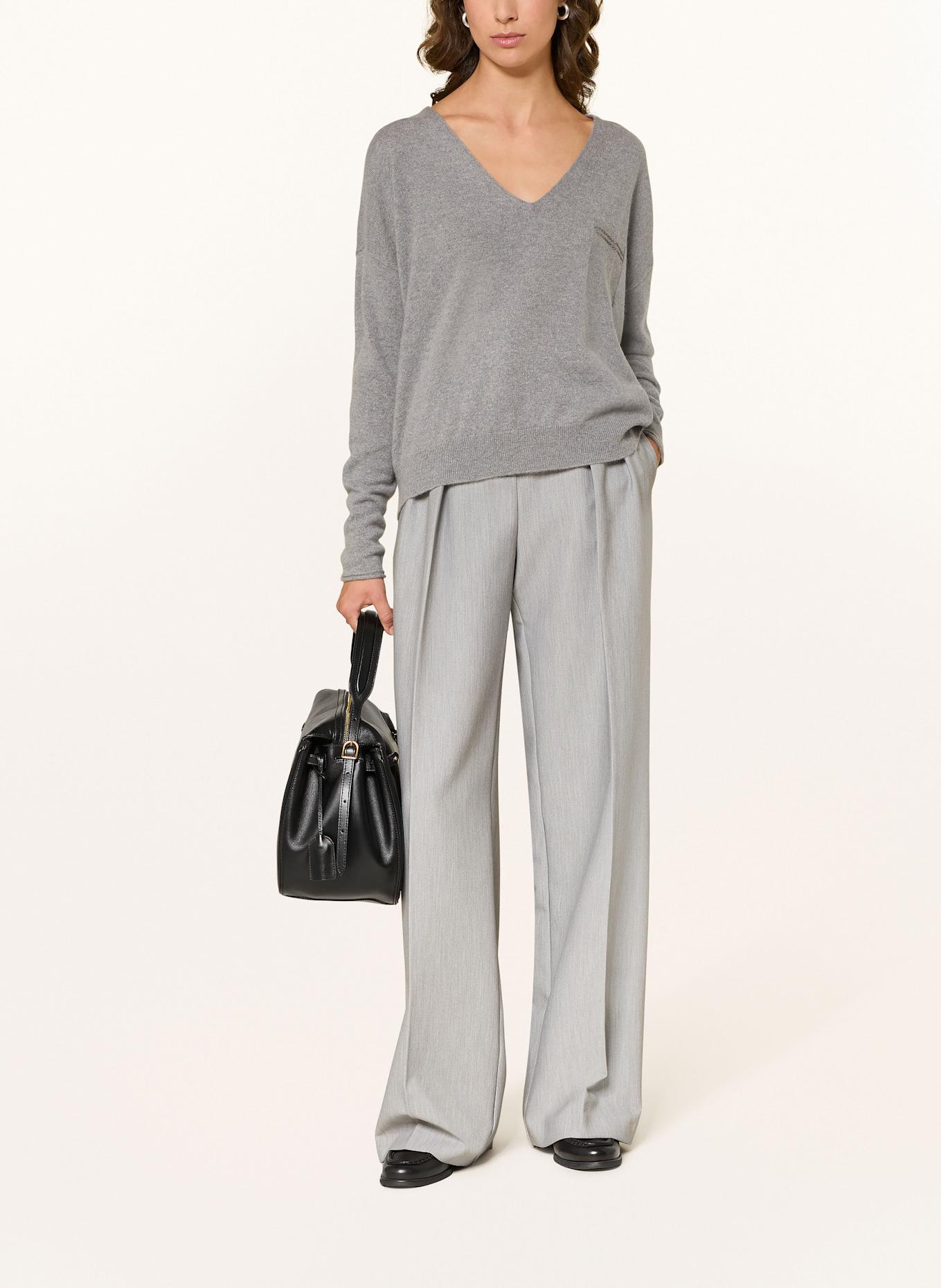 HEMISPHERE Cashmere-Pullover mit Schmucksteinen: GRAU