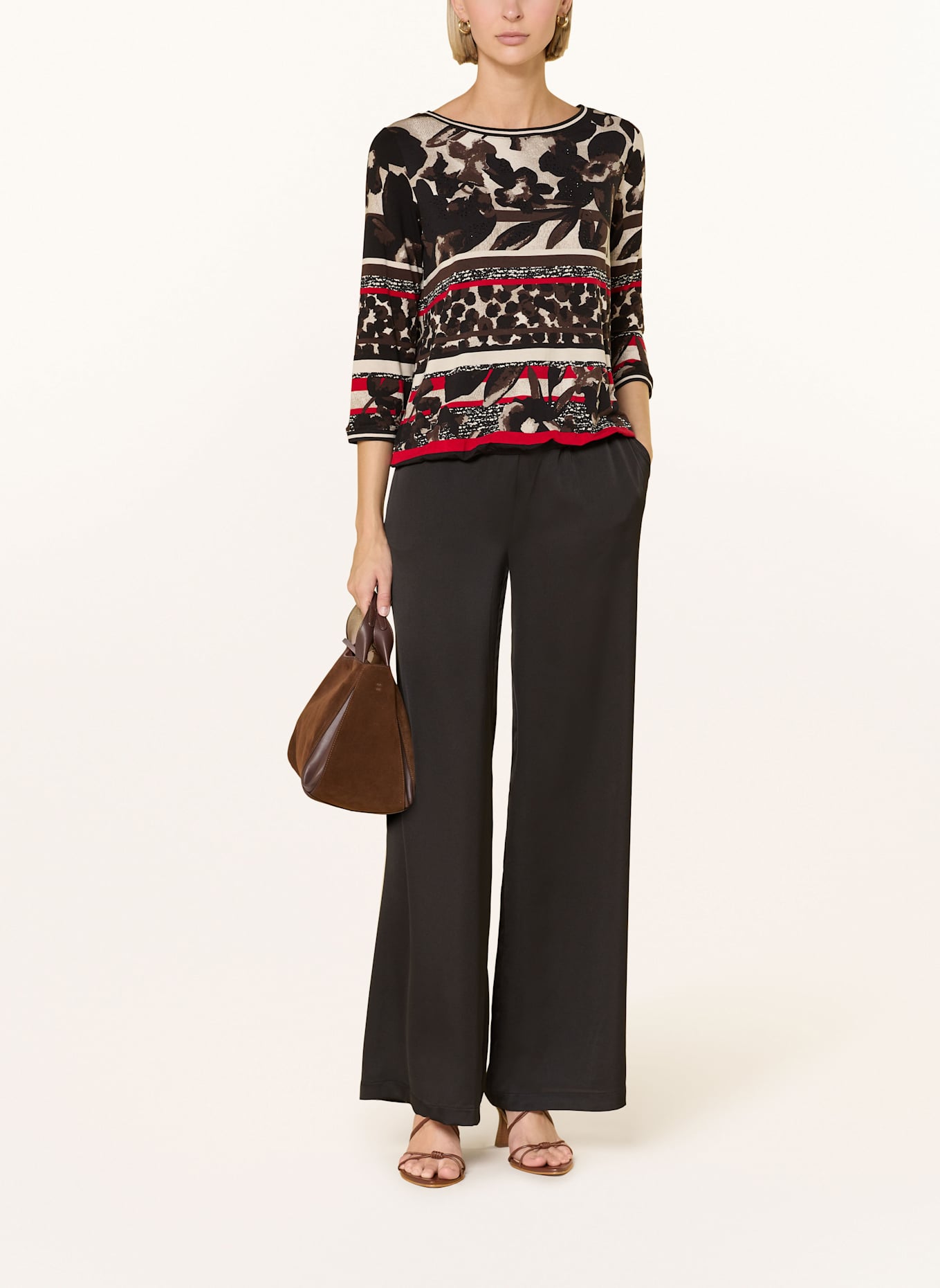 Betty Barclay Shirt mit 3/4-Arm und Schmucksteinen: SCHWARZ / ROT / BRAUN