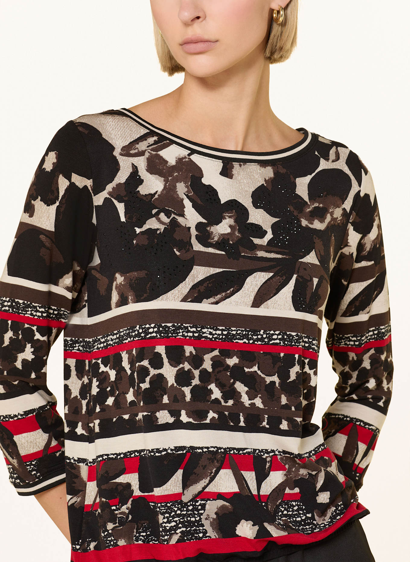 Betty Barclay Shirt mit 3/4-Arm und Schmucksteinen: SCHWARZ / ROT / BRAUN