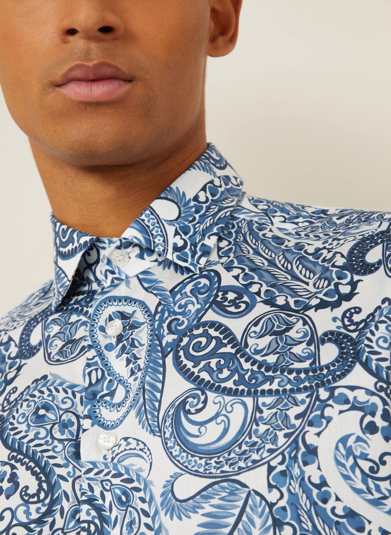 ETRO Hemd Regular Fit: WEISS / BLAU / DUNKELBLAU