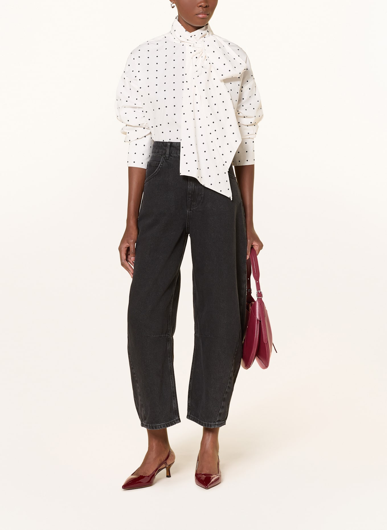 ESSENTIEL ANTWERP Oversized-Schluppenbluse IMOVERIT: WEISS / SCHWARZ