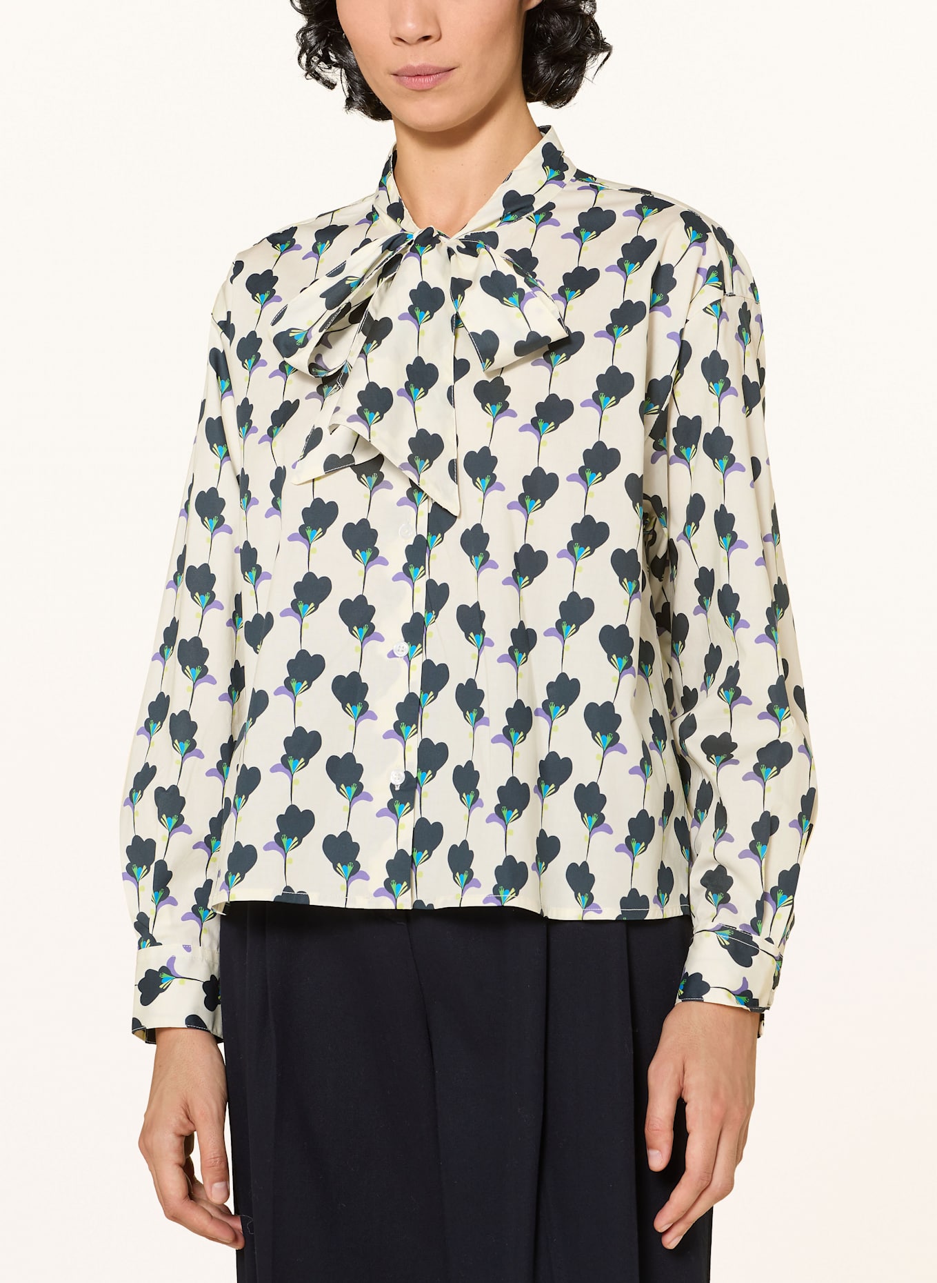 lilienfels Bluse mit Schluppe: ECRU / DUNKELBLAU / GRÜN