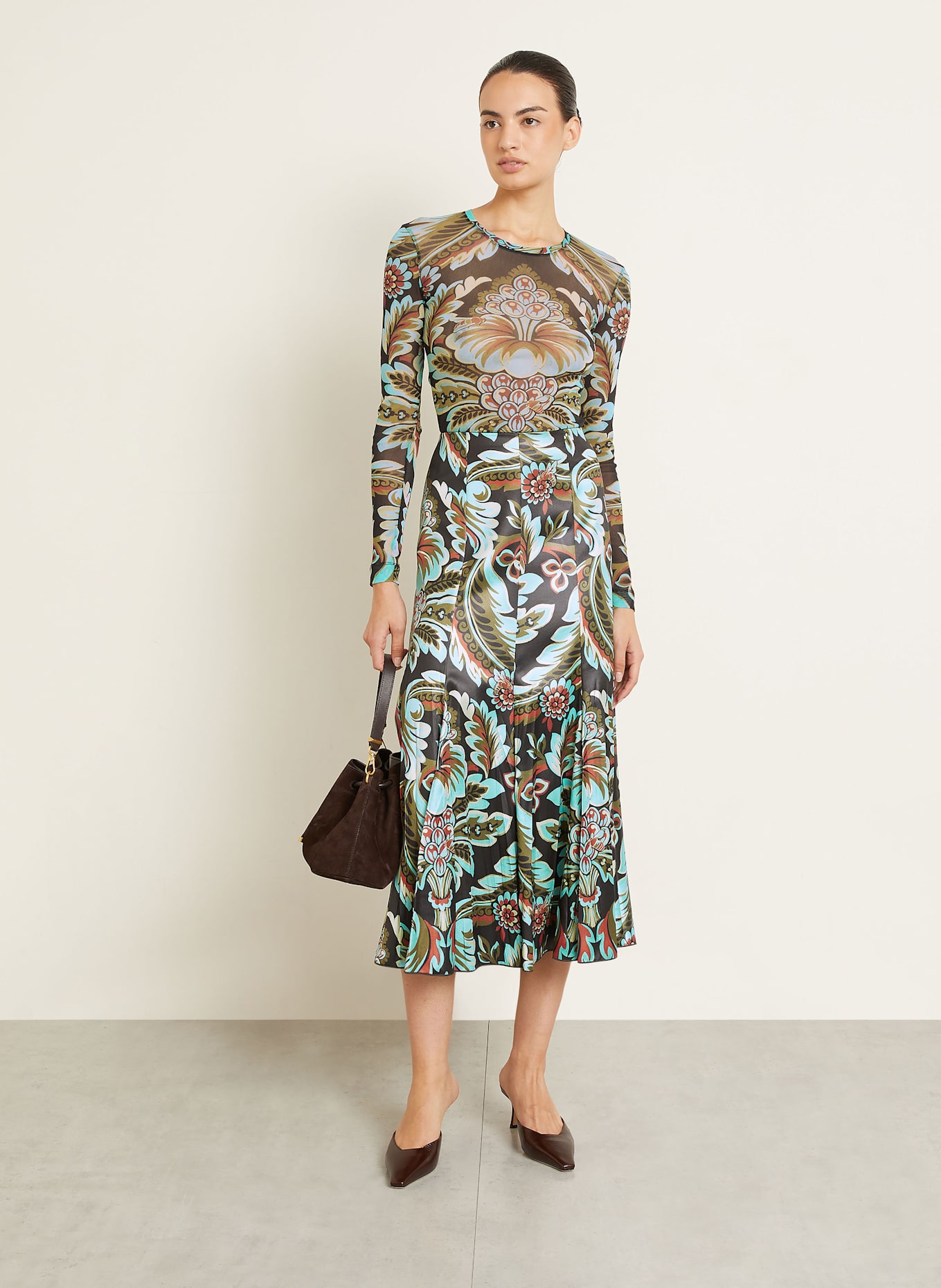 ETRO Longsleeve aus Mesh: SCHWARZ / TÜRKIS / ROT