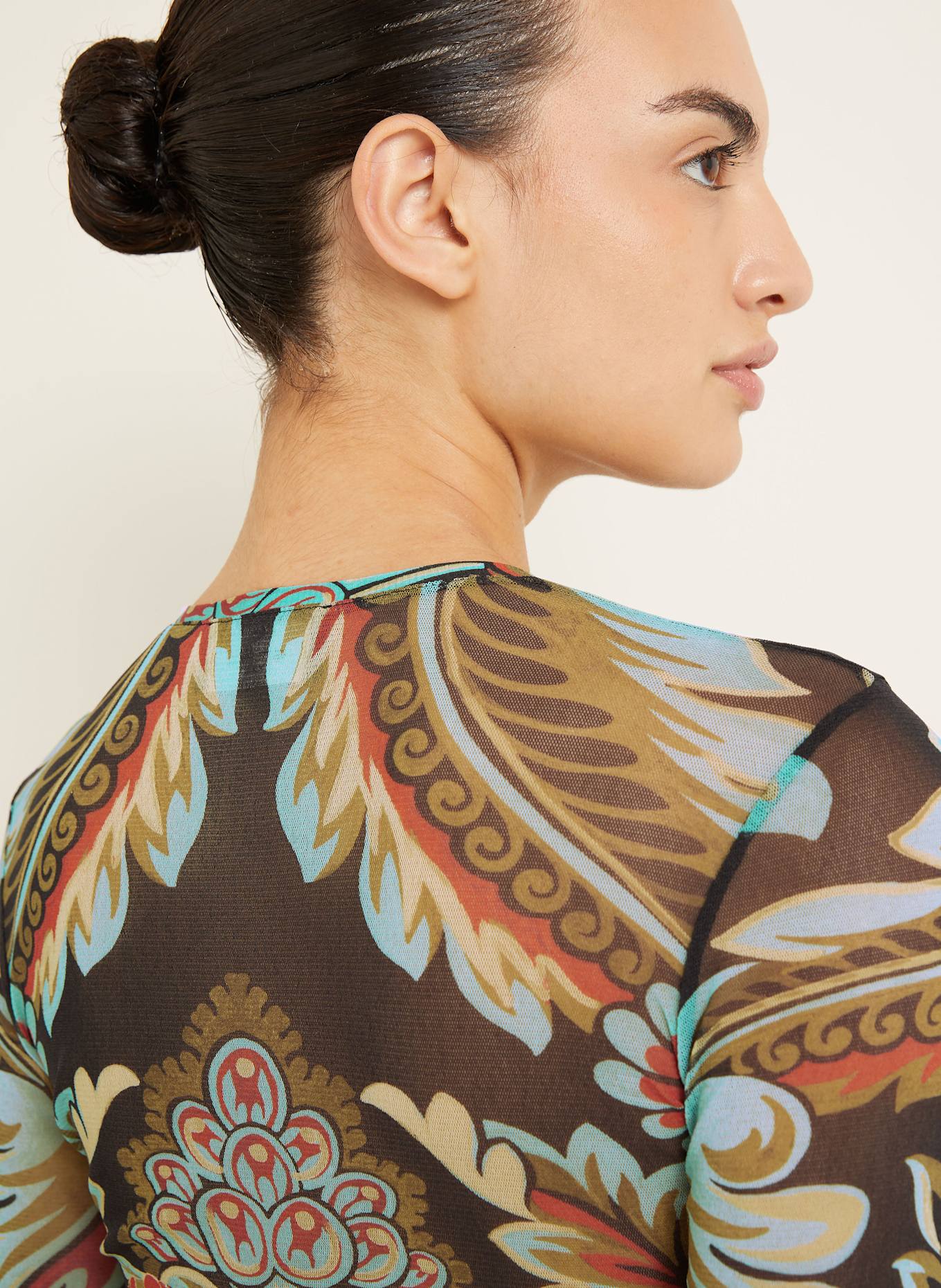 ETRO Longsleeve aus Mesh: SCHWARZ / TÜRKIS / ROT