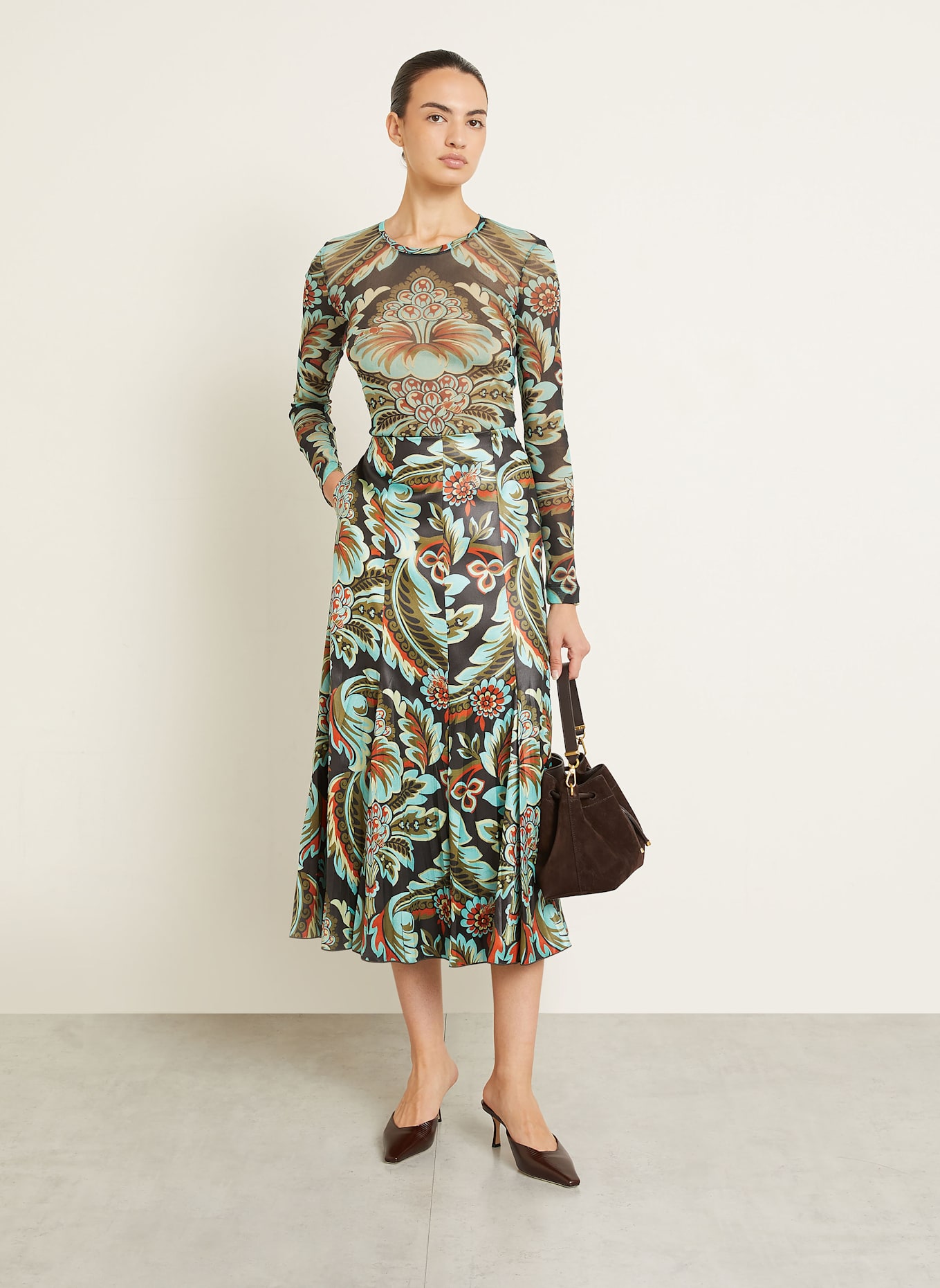 ETRO Satinrock: SCHWARZ / TÜRKIS / ROT