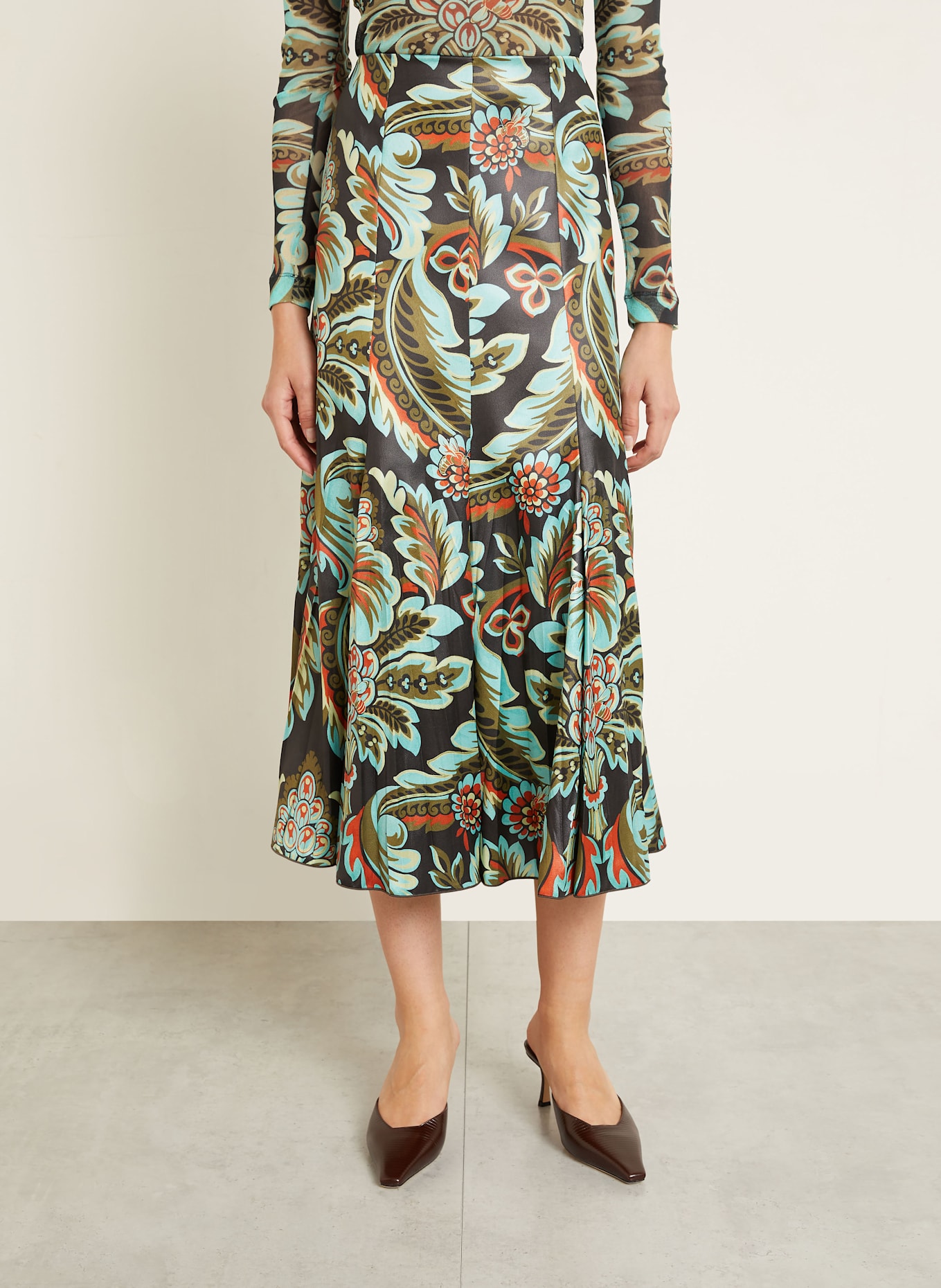 ETRO Satinrock: SCHWARZ / TÜRKIS / ROT