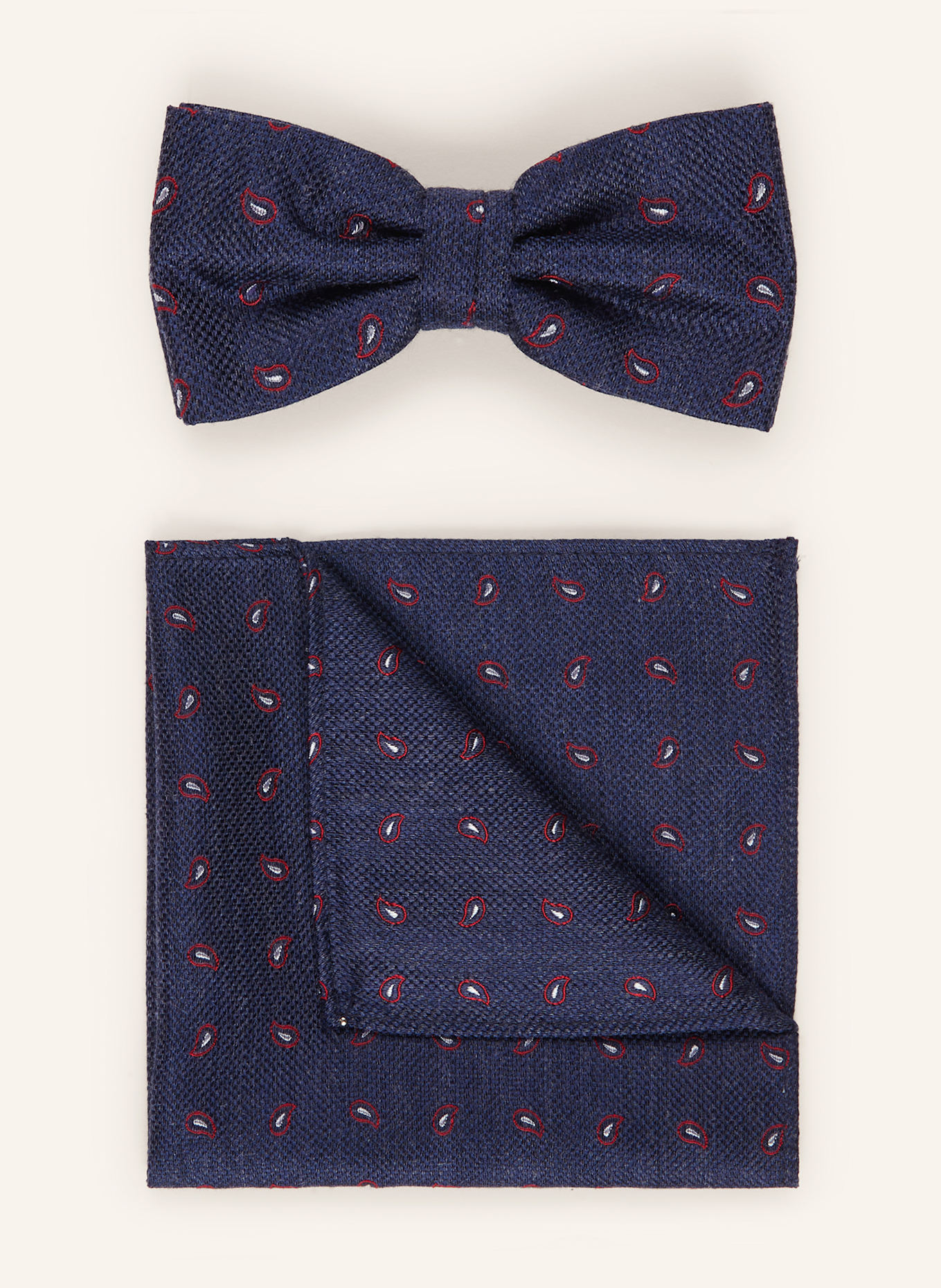 Prince BOWTIE Set: Bow tie and pocket square: DARK BLUE / DARK RED / WHITE