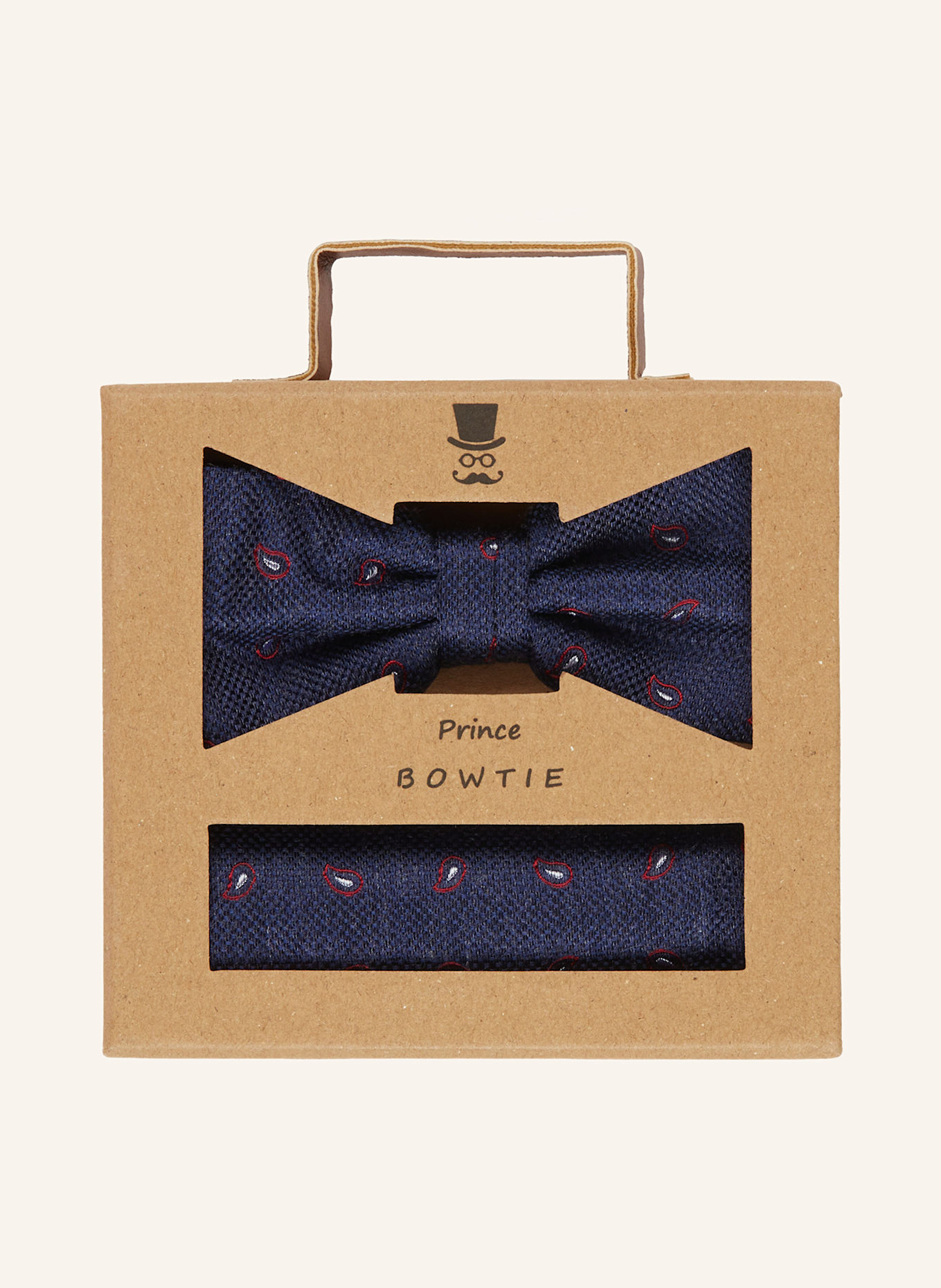 Prince BOWTIE Set: Bow tie and pocket square: DARK BLUE / DARK RED / WHITE