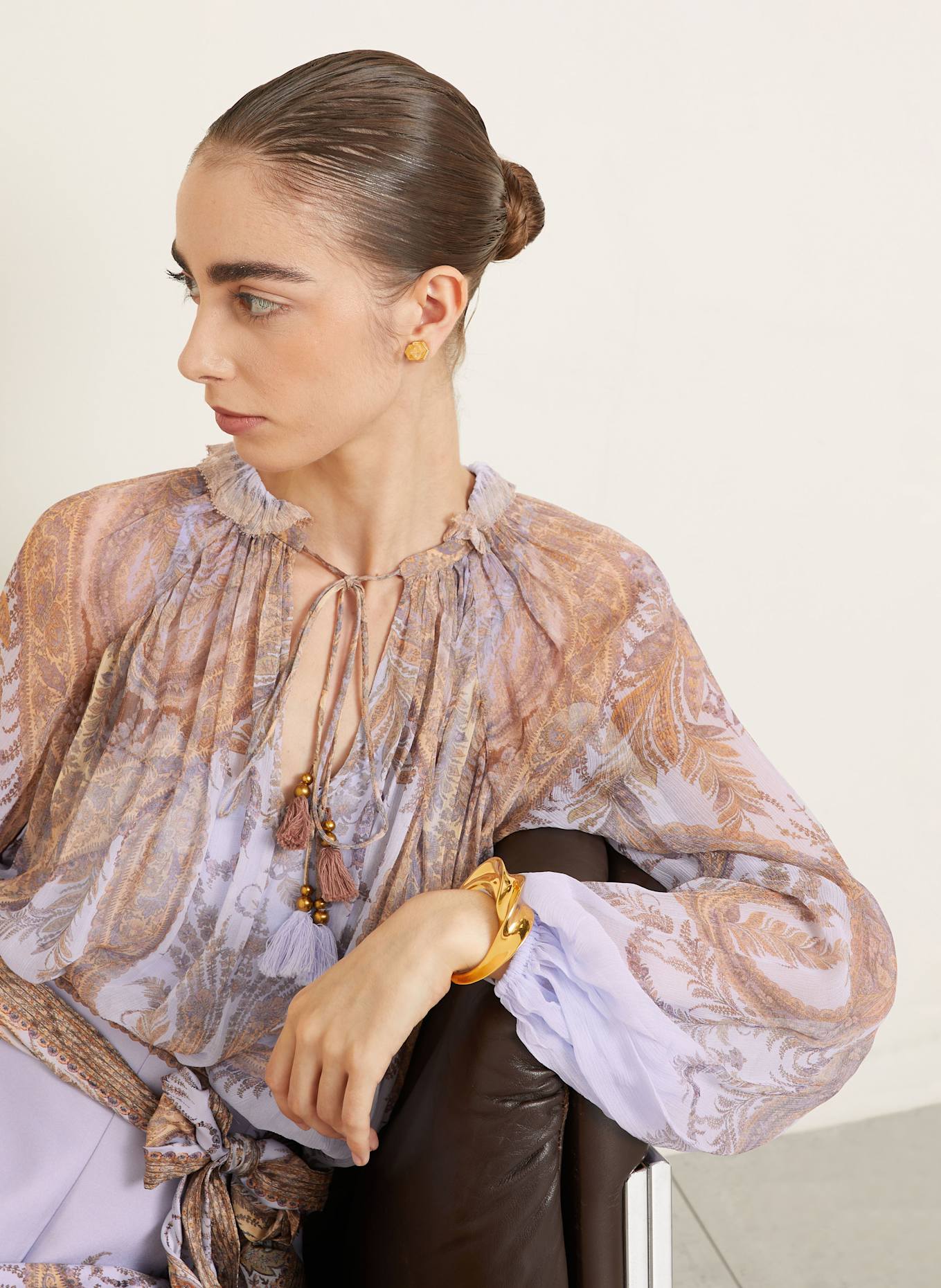 ZIMMERMANN Blusenshirt HYPNOTIC: HELLBLAU / BEIGE