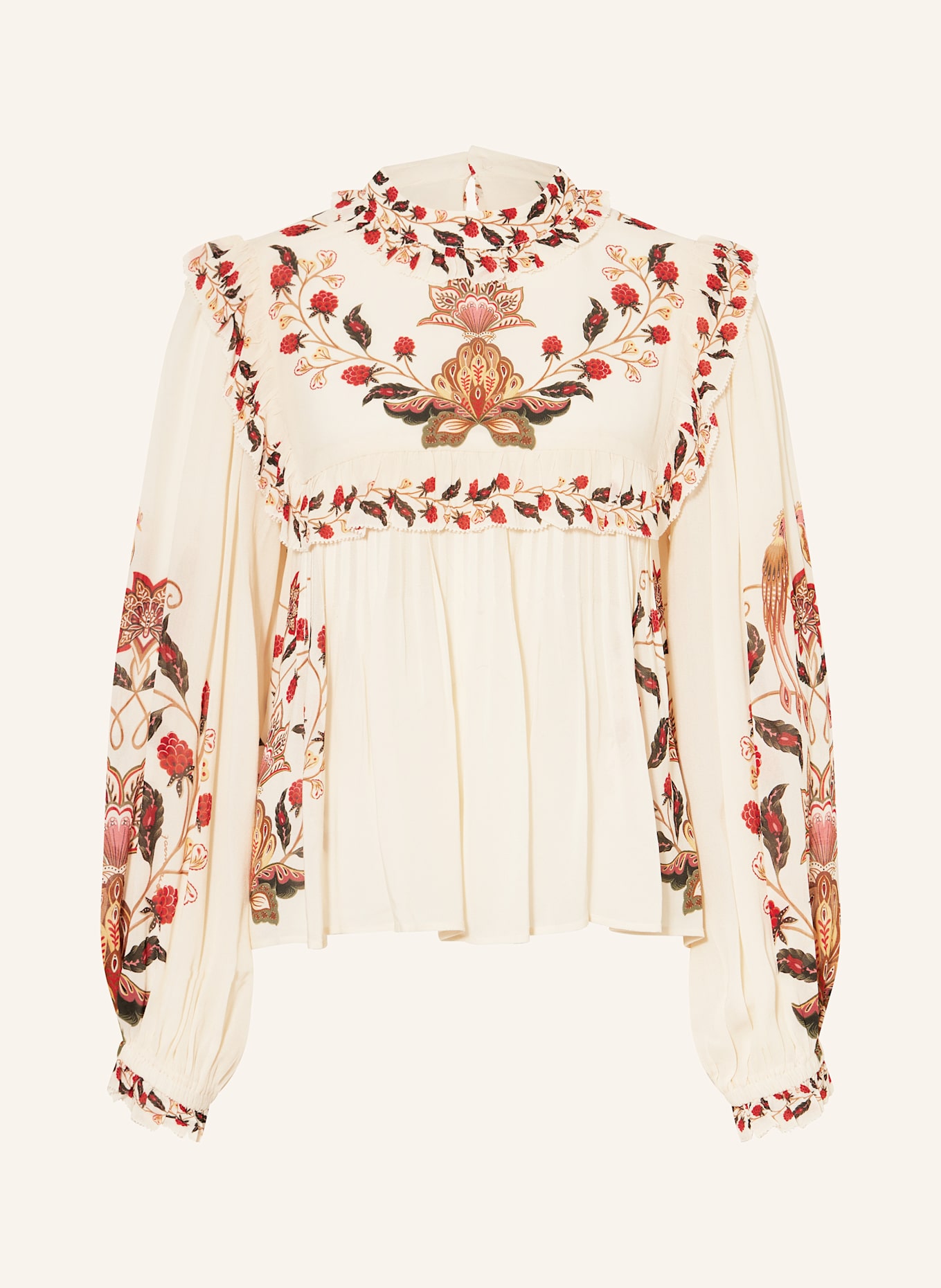 FARM RIO Blusenshirt BERRY GARDEN mit Rüschen: CREME / GRÜN / ROT