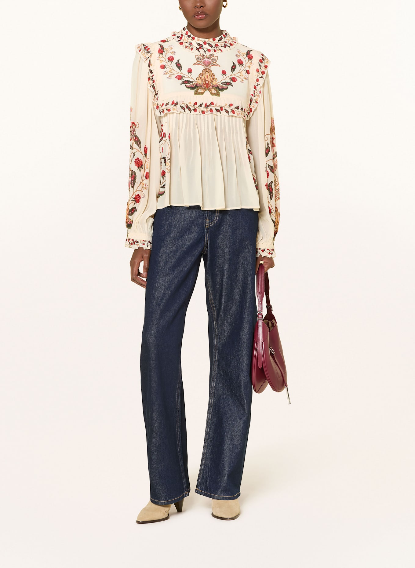 FARM RIO Blusenshirt BERRY GARDEN mit Rüschen: CREME / GRÜN / ROT