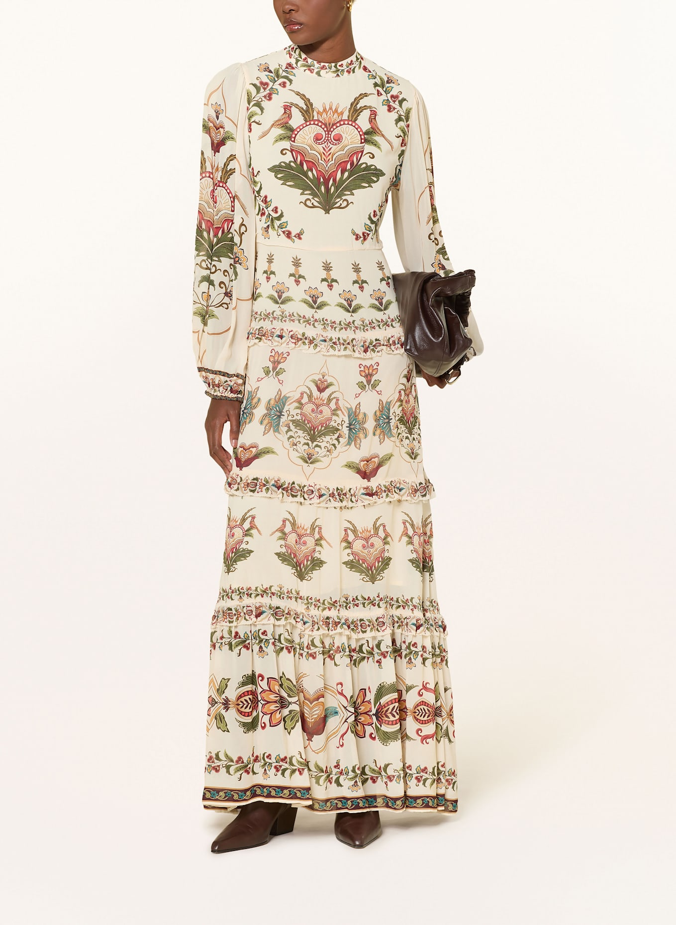 FARM RIO Kleid MAJESTIC HEARTS mit Rüschen: CREME / GRÜN / DUNKELROT