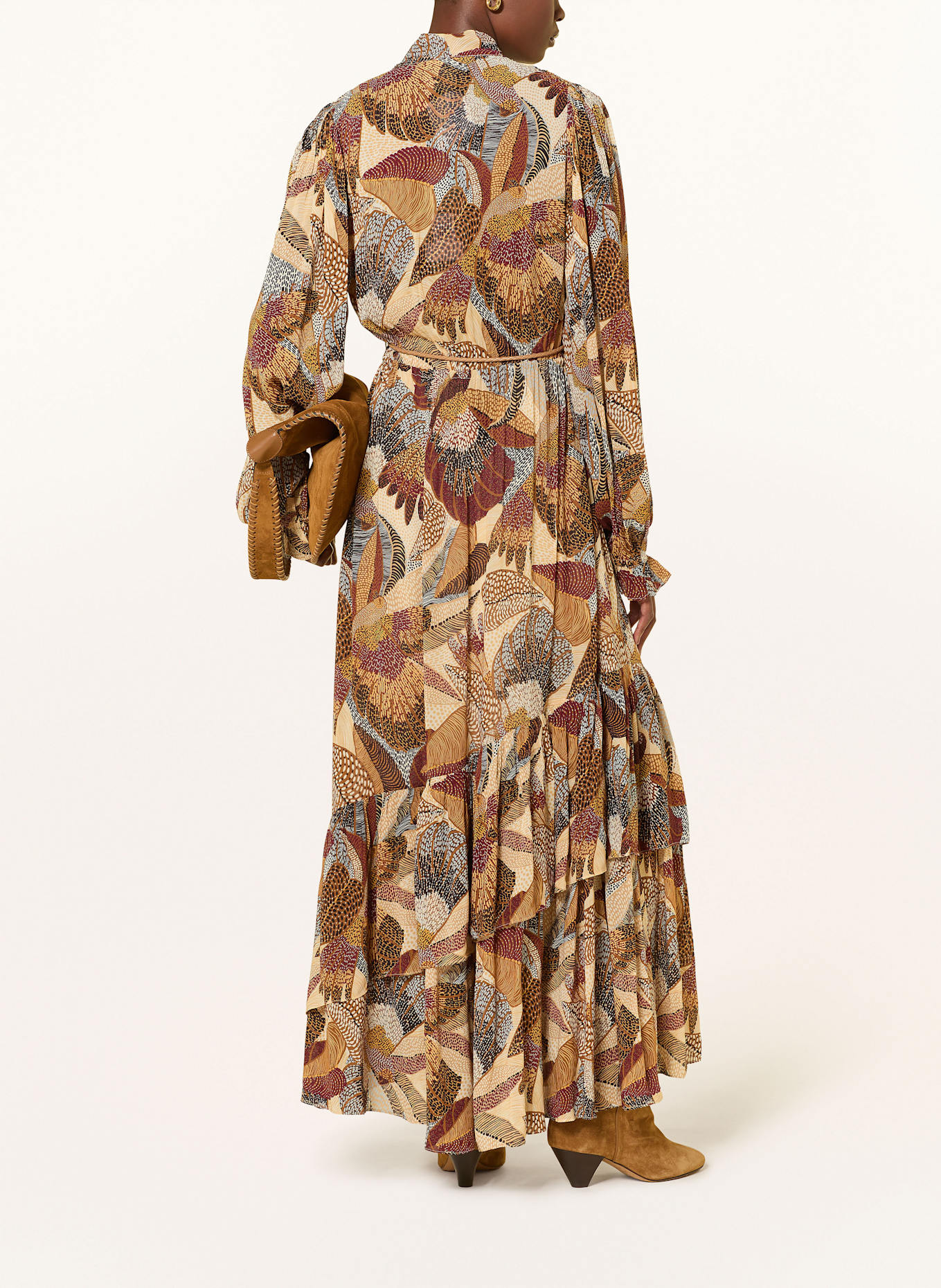 FARM RIO Schluppenkleid DOTTED MACAWS mit Rüschen: CREME / DUNKELROT / BRAUN