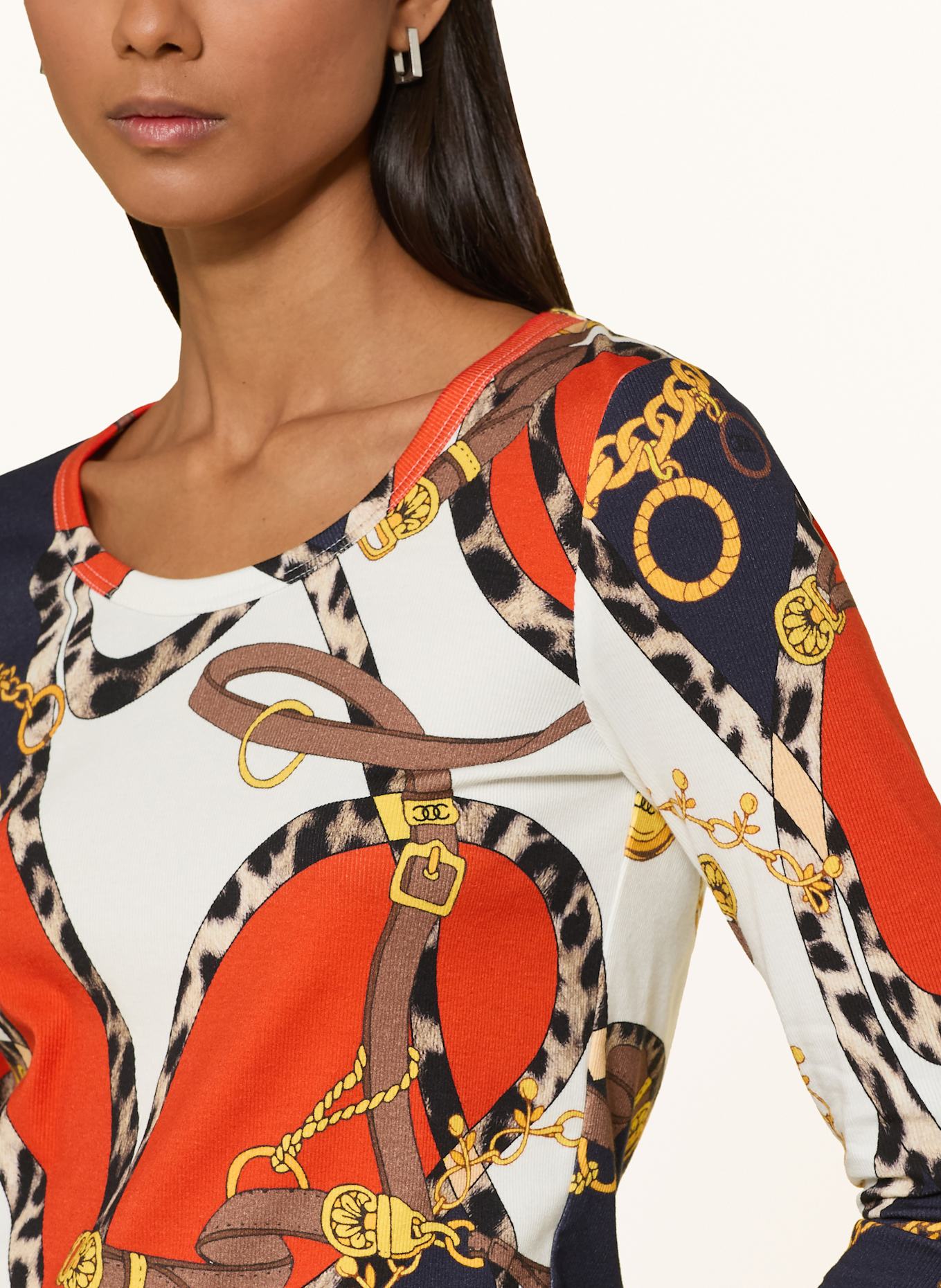 efixelle Shirt mit 3/4-Arm: WEISS / BRAUN / ROT