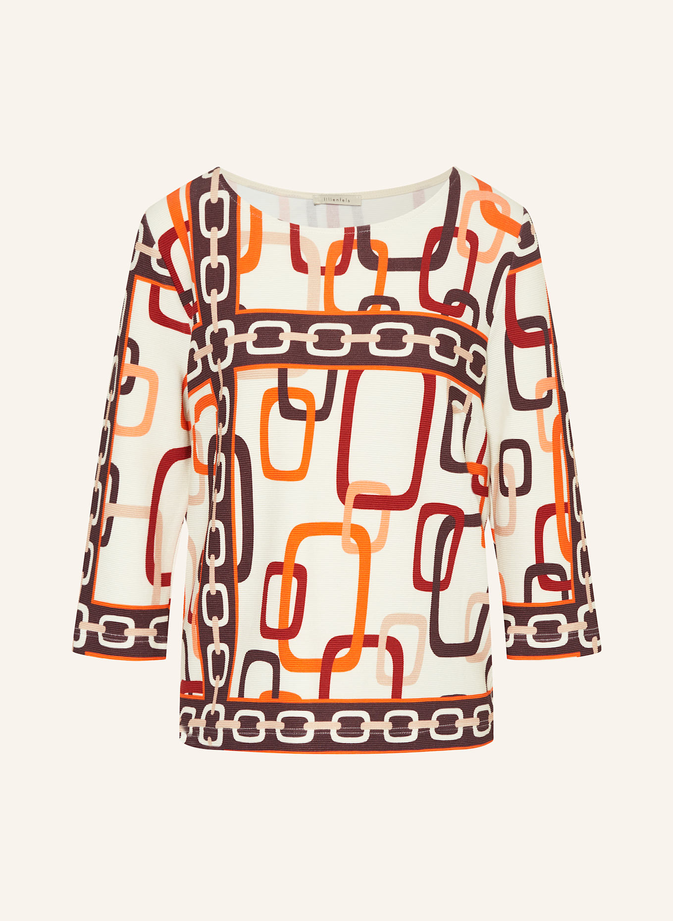 lilienfels Shirt mit 3/4-Arm: ECRU / BRAUN / ORANGE