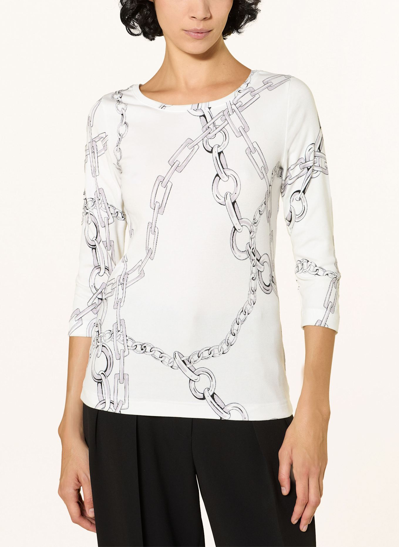 lilienfels Shirt mit 3/4-Arm: CREME / SCHWARZ / HELLLILA