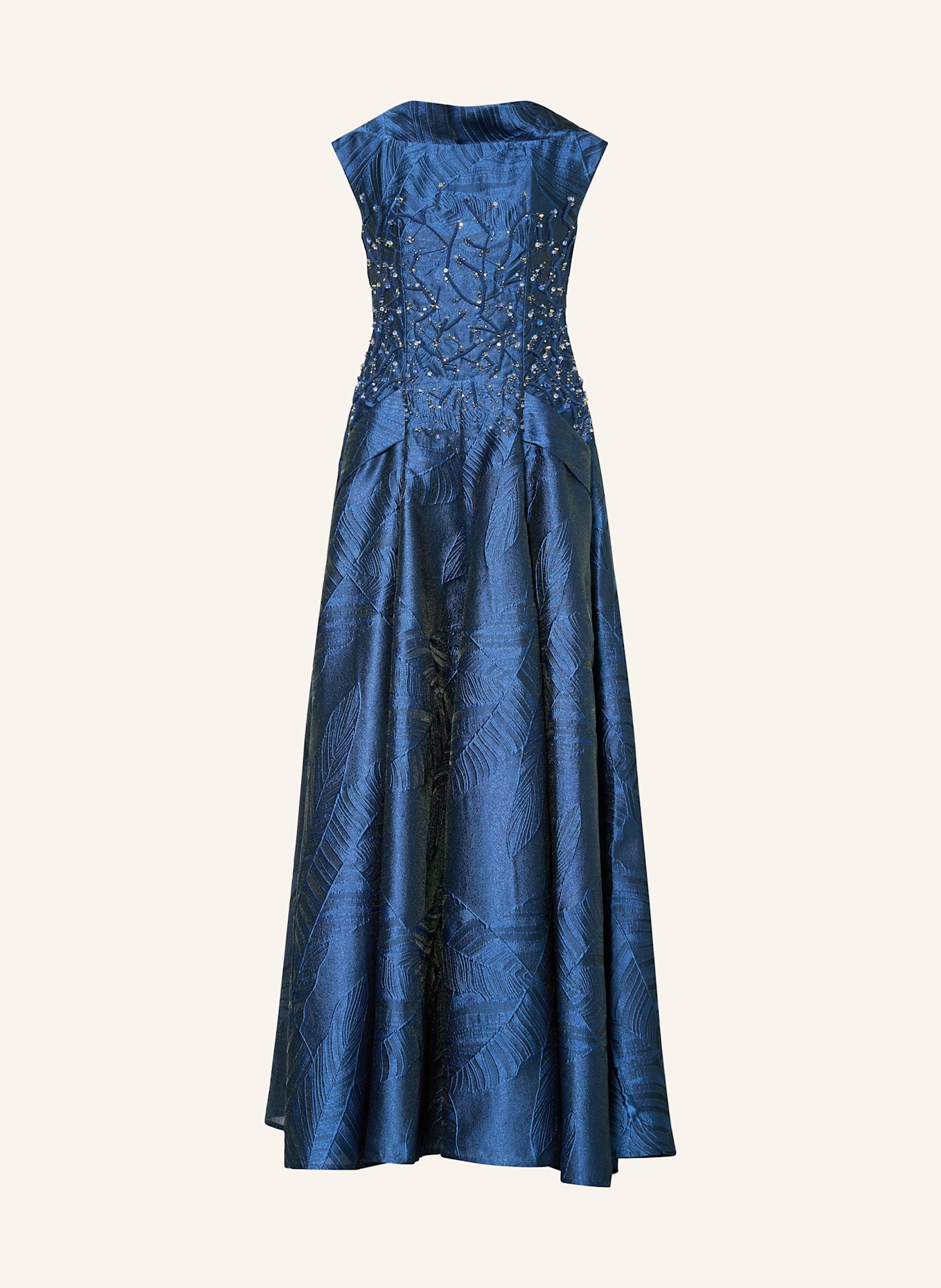 TALBOT RUNHOF Abendkleid aus Jacquard mit Schmucksteinen: BLAU