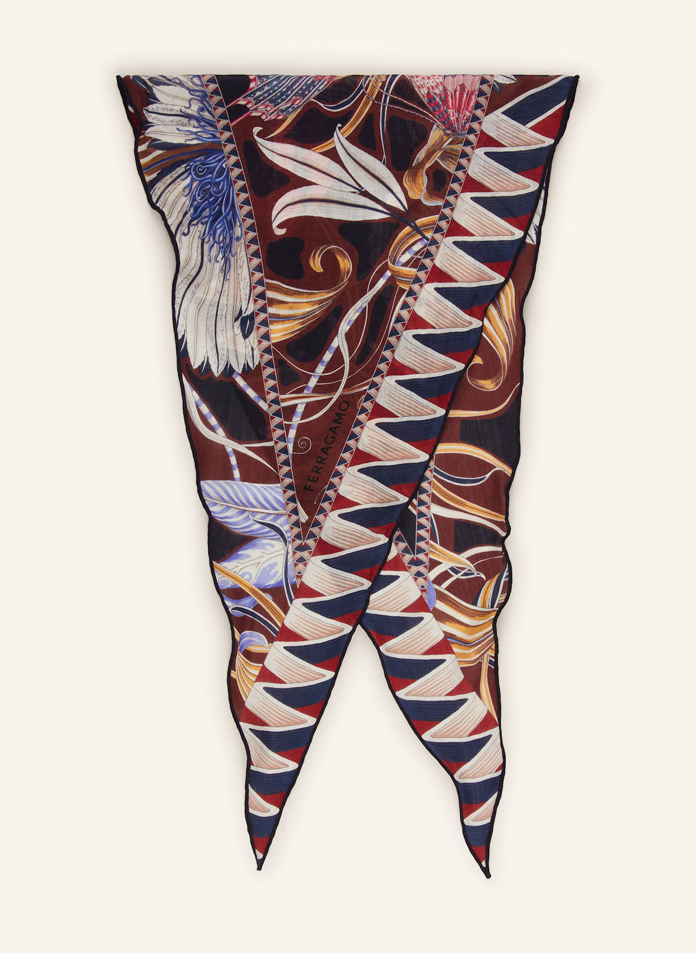 FERRAGAMO Šátek GIADAFLY: TMAVĚ MODRÁ / TMAVĚ ČERVENÁ / KRÉMOVÁ