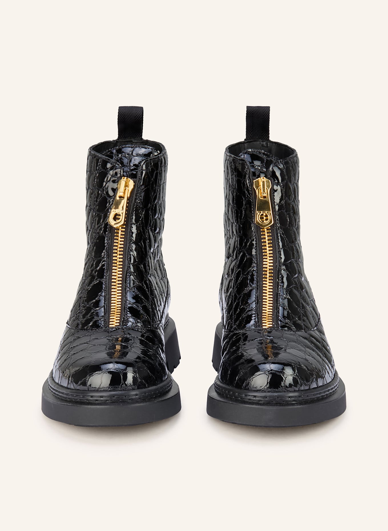 FERRAGAMO Patent ankle boots: BLACK