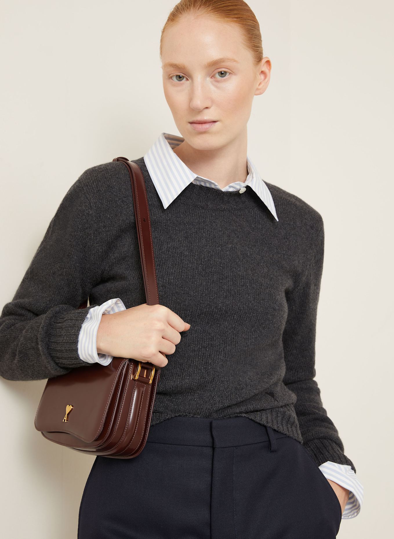 AMI PARIS Cashmere-Pullover: DUNKELGRAU