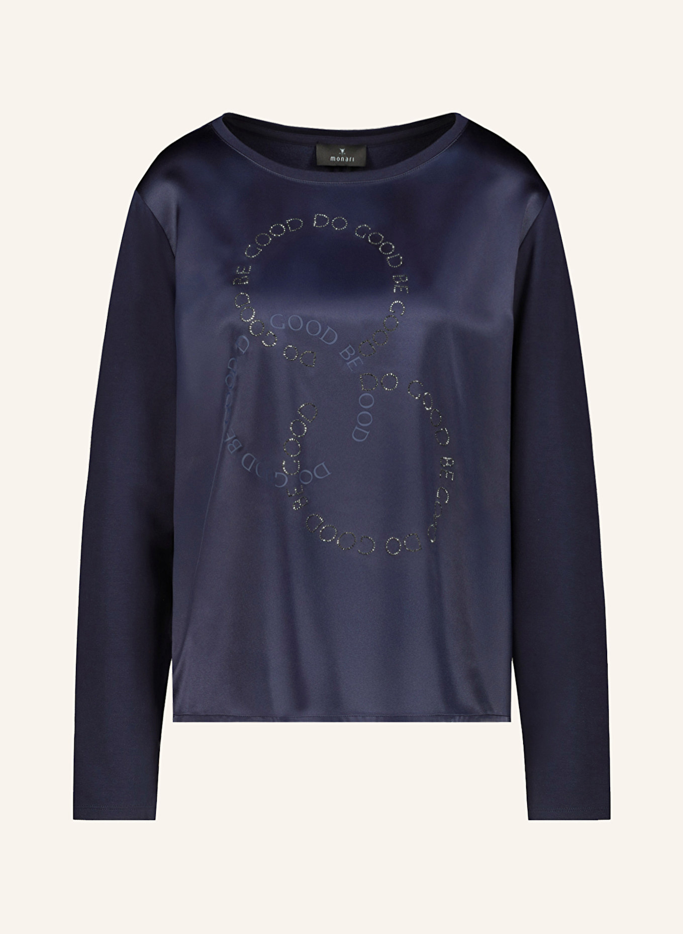 monari Longsleeve im Materialmix mit Schmucksteinen: DUNKELBLAU