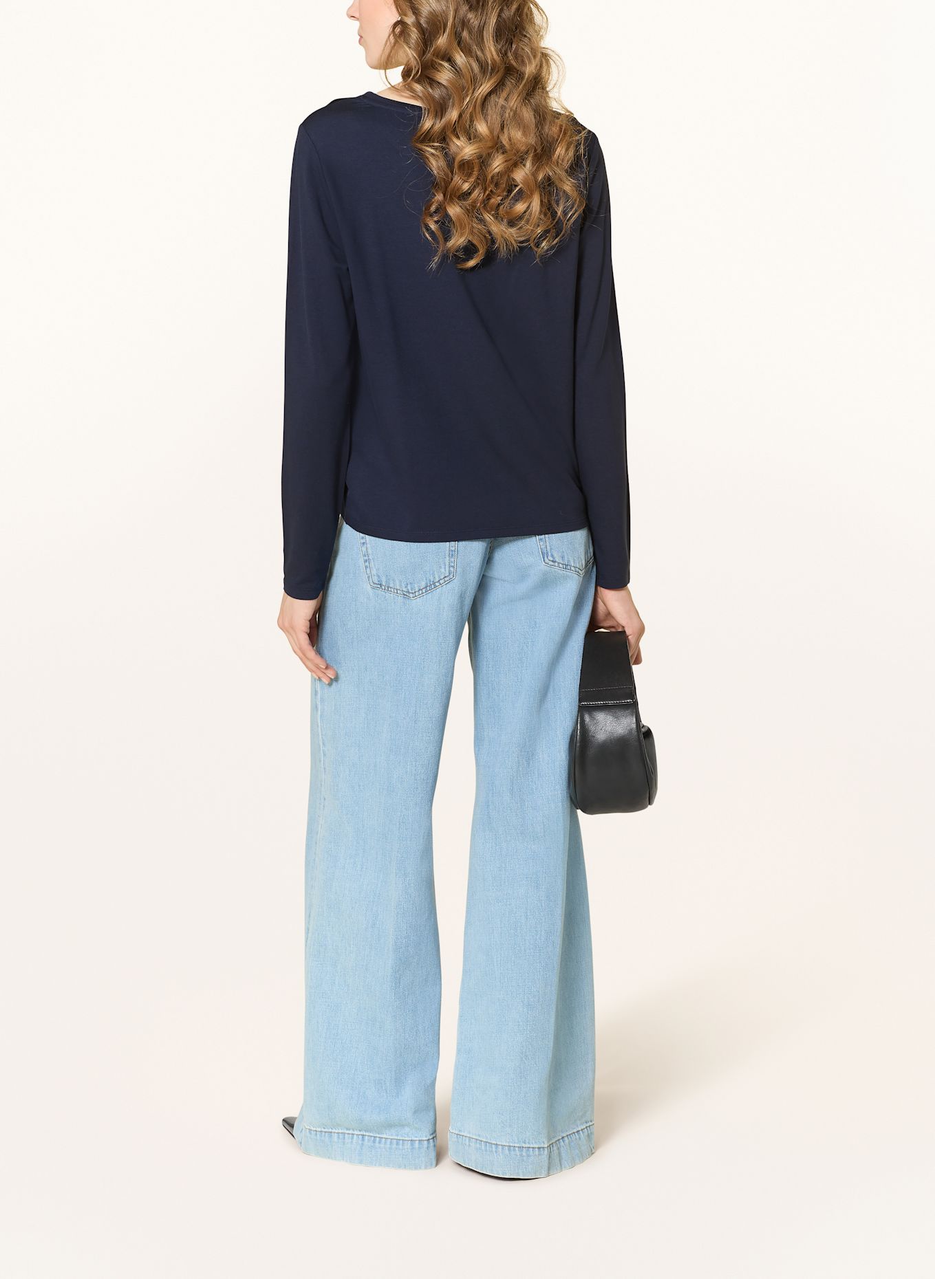 monari Longsleeve im Materialmix mit Schmucksteinen: DUNKELBLAU