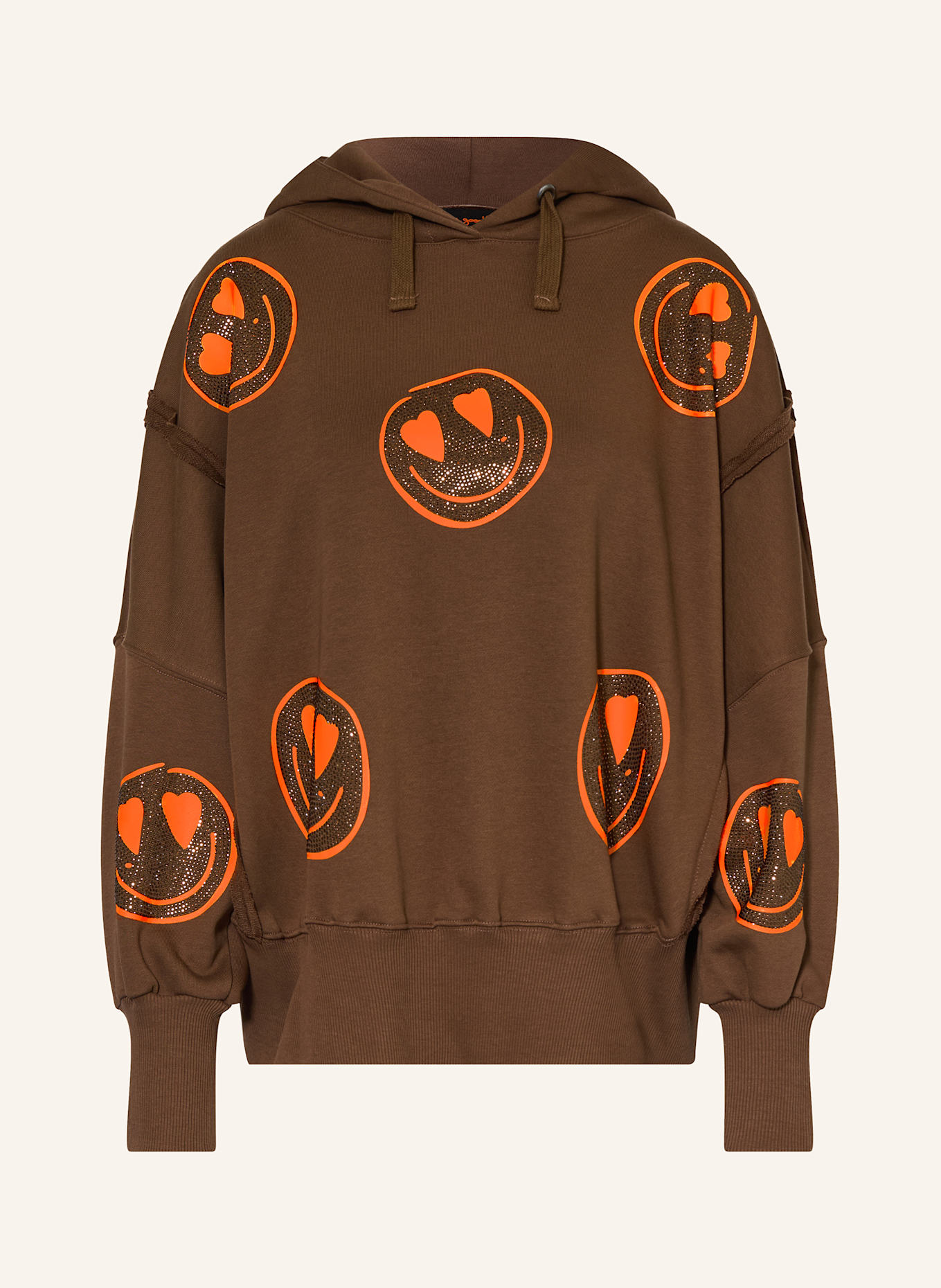 miss goodlife Bluza z kapturem z ozdobnymi kamykami: BRĄZOWY / JASKRAWY POMARAŃCZOWY
