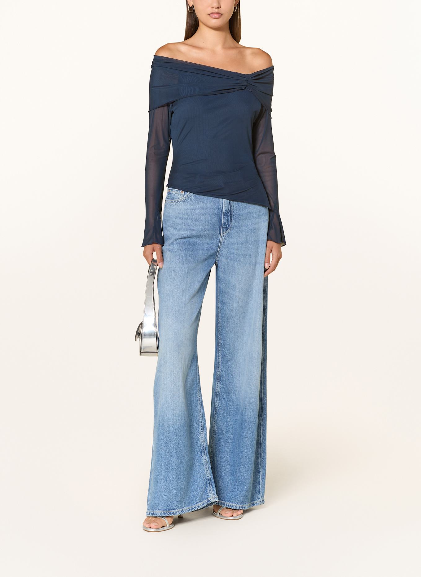 NEO NOIR Off-Shoulder-Shirt ADDIE aus Mesh: DUNKELBLAU