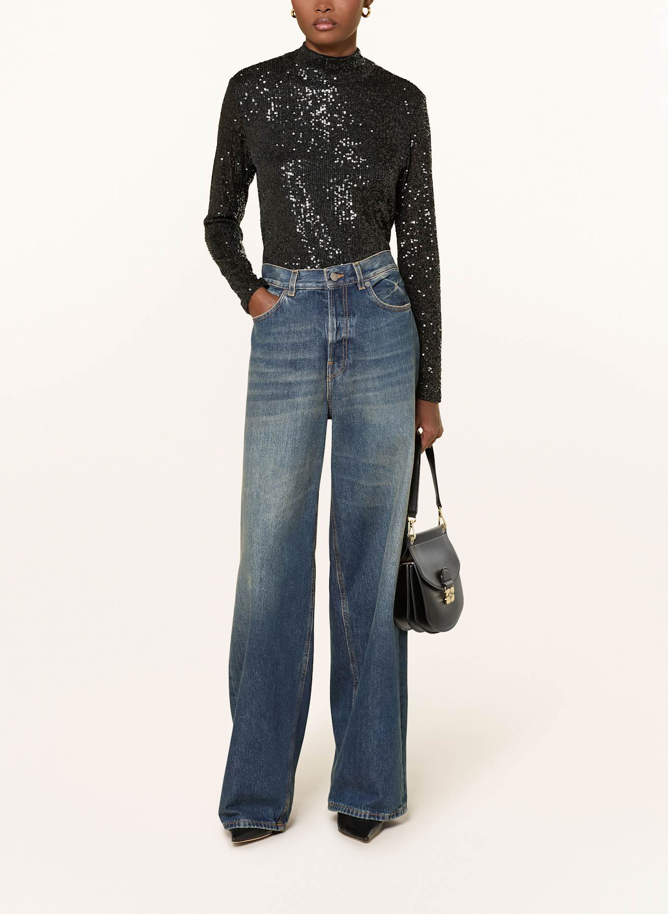 MRS & HUGS Longsleeve mit Pailletten: SCHWARZ