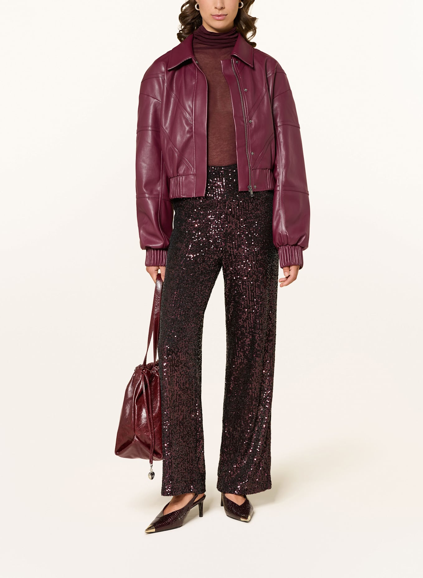 MRS & HUGS Marlenehose mit Pailletten: DUNKELROT