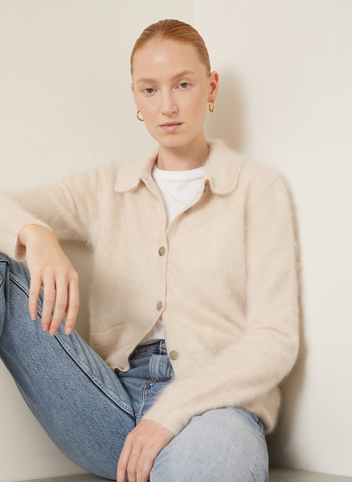 IRIS von ARNIM Kardigan ELYN z kaszmiru: KREMOWY