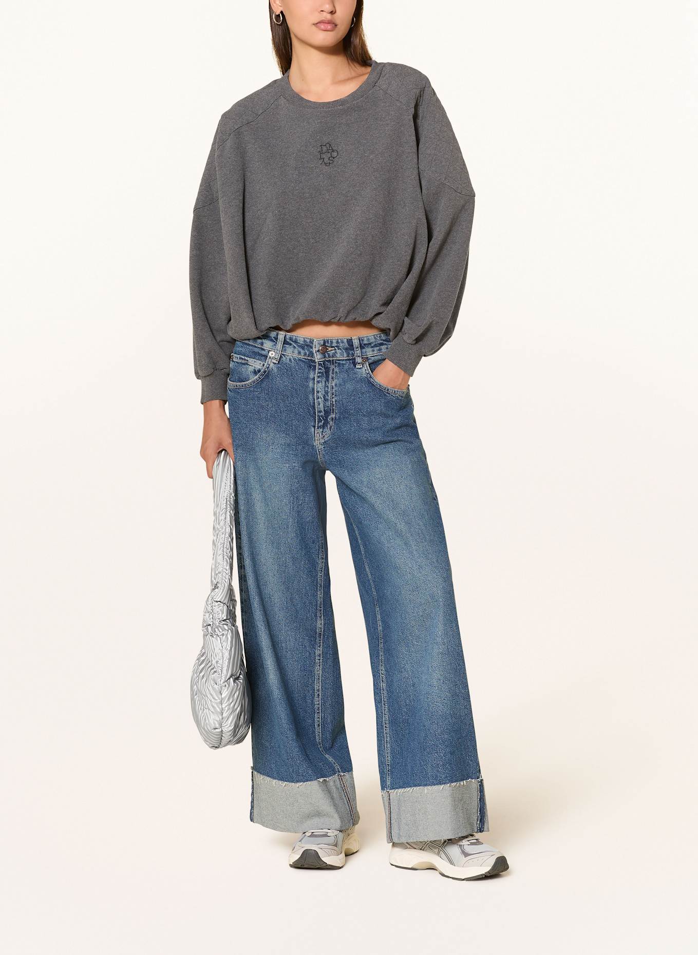10DAYS Cropped-Sweatshirt mit 3/4-Arm: DUNKELGRAU