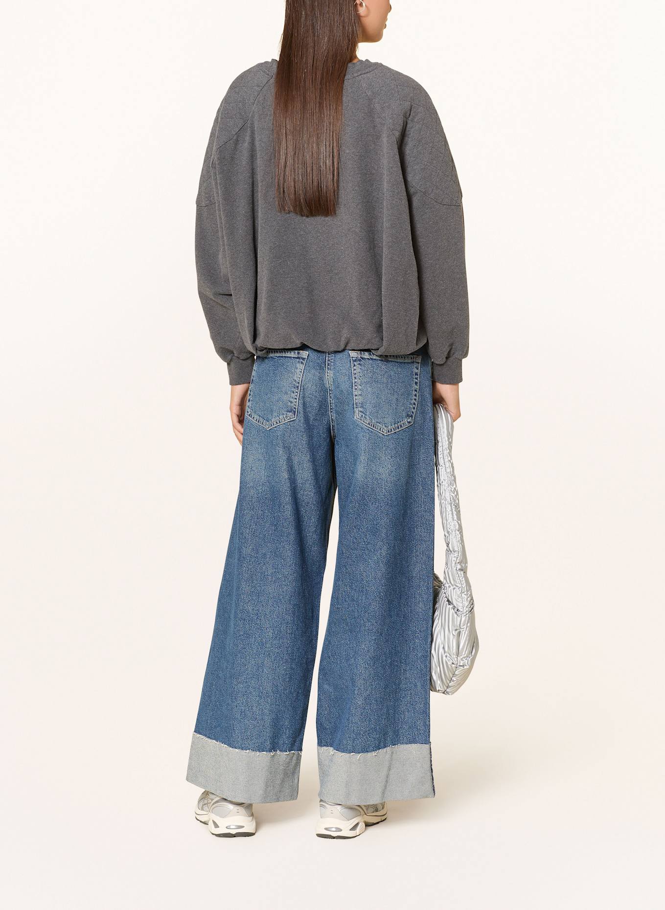 10DAYS Cropped-Sweatshirt mit 3/4-Arm: DUNKELGRAU