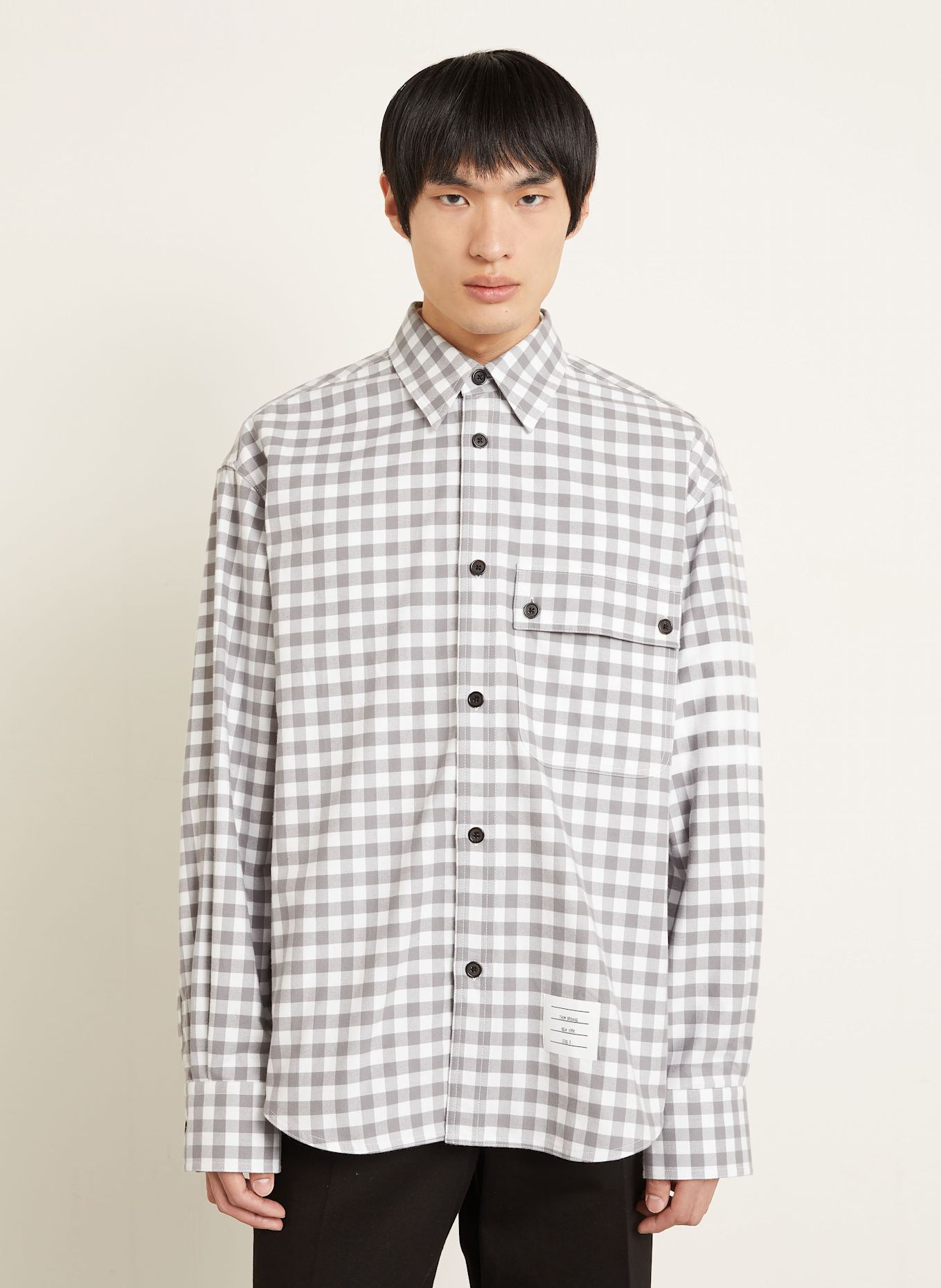 THOM BROWNE. Hemd Regular Fit: GRAU / WEISS