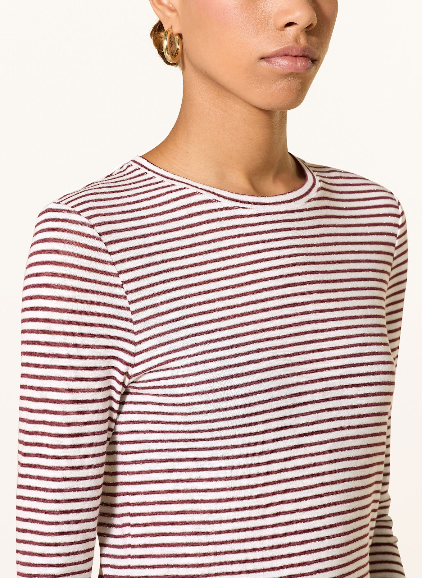 Rich & Royal Longsleeve mit Glitzergarn: WEISS / DUNKELROT / GOLD