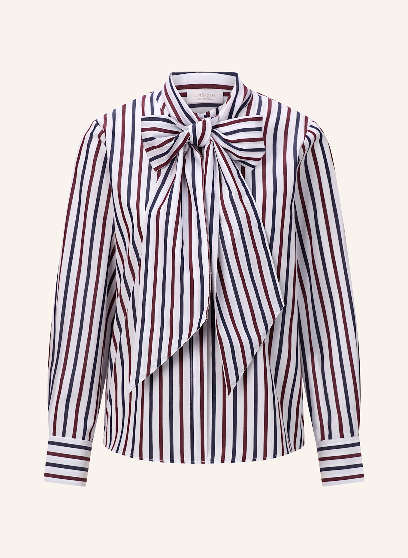 Rich & Royal Bluse mit abnehmbarer Schluppe: WEISS / BLAU / DUNKELROT